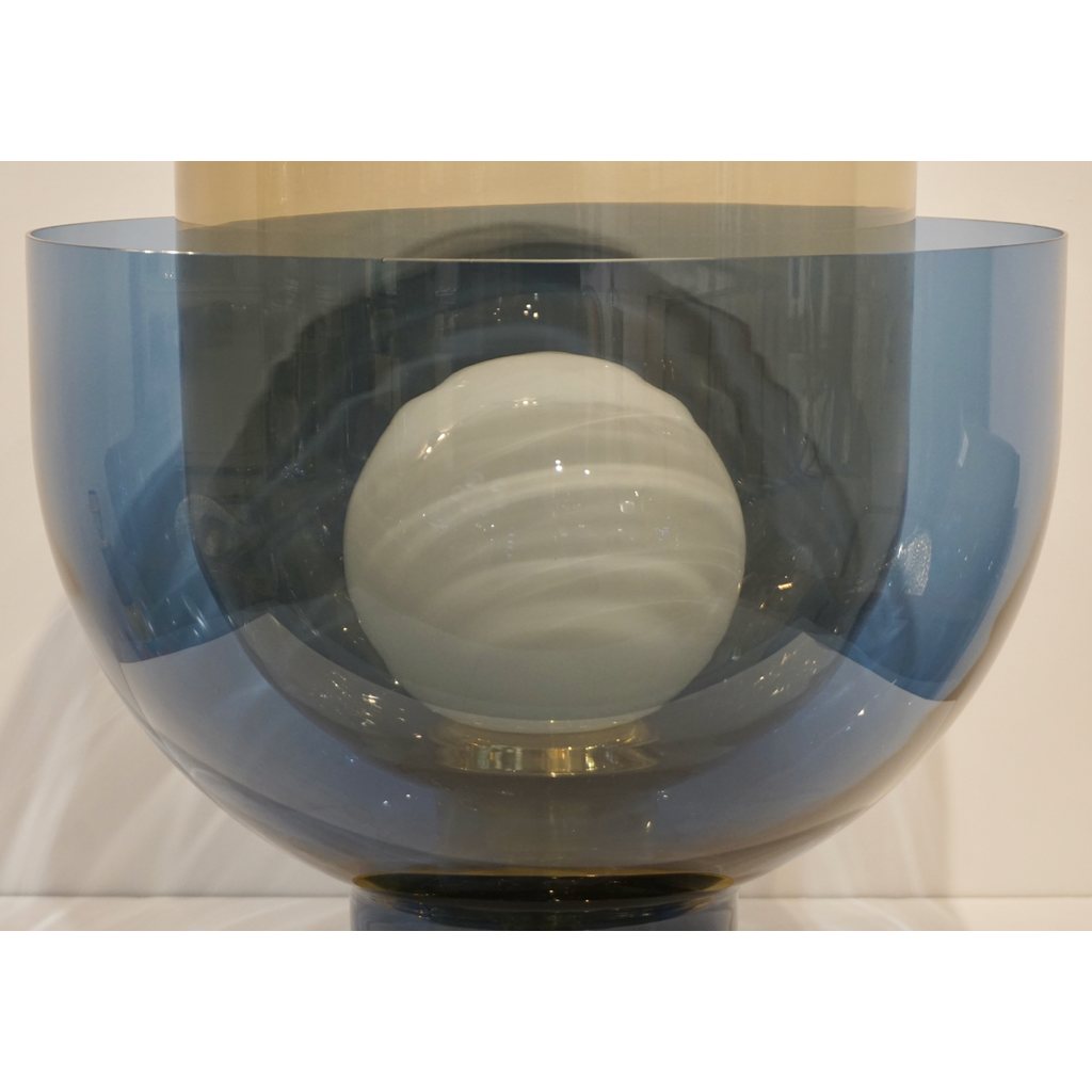 1980 Italian Monumental Blue & Smoked Gray Murano Glass Modern Lamp / Floor Lamp