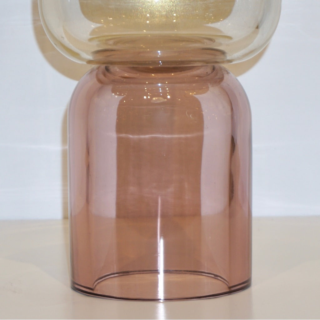 Formia 1990s Italian Pair of Soft Pink & Gold Crystal Murano Glass Round Vases
