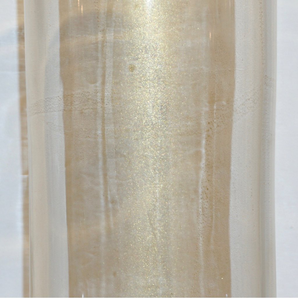 Formia 1990s Italian Pair of Soft Pink & Gold Crystal Murano Glass Round Vases