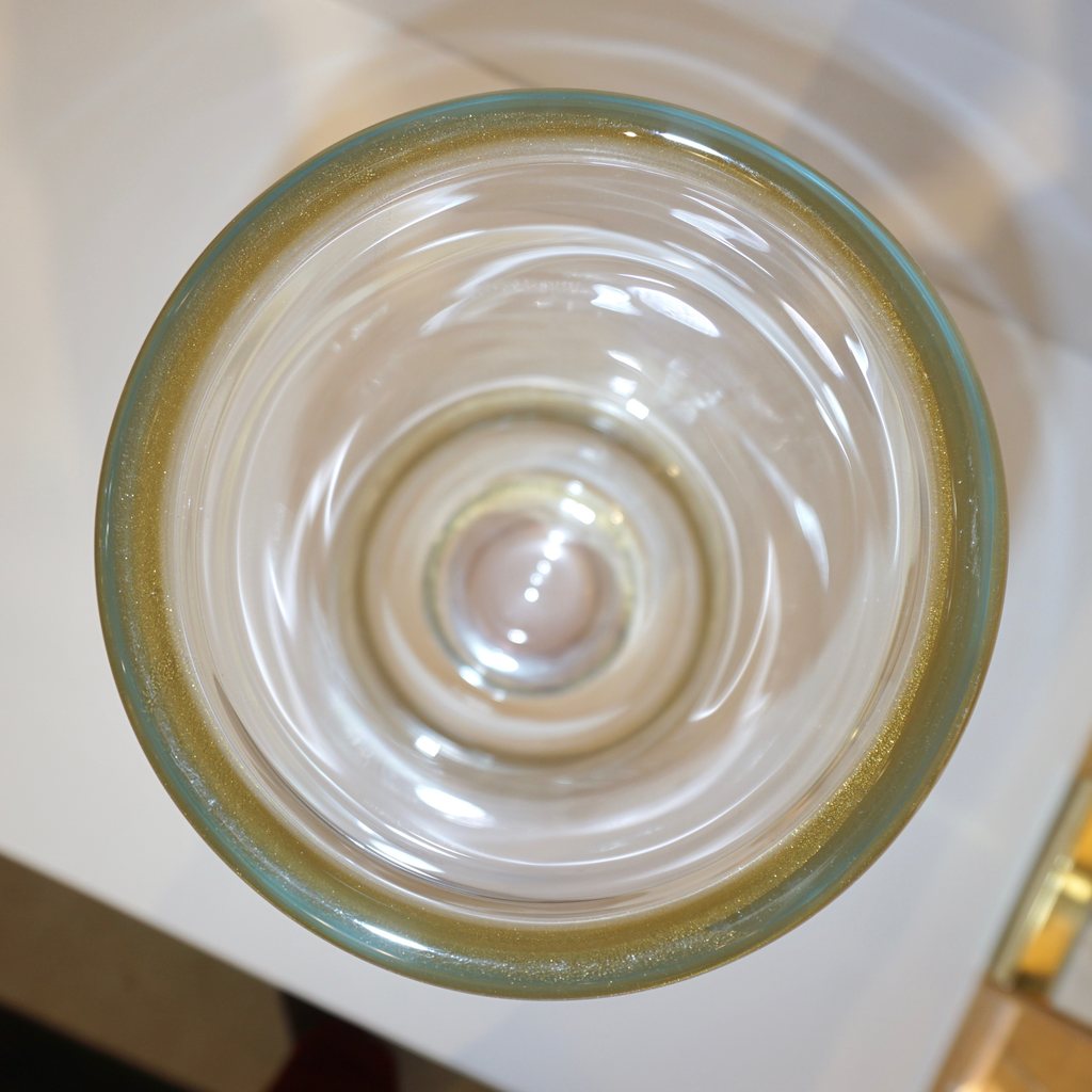 Formia 1990s Italian Pair of Soft Pink & Gold Crystal Murano Glass Round Vases