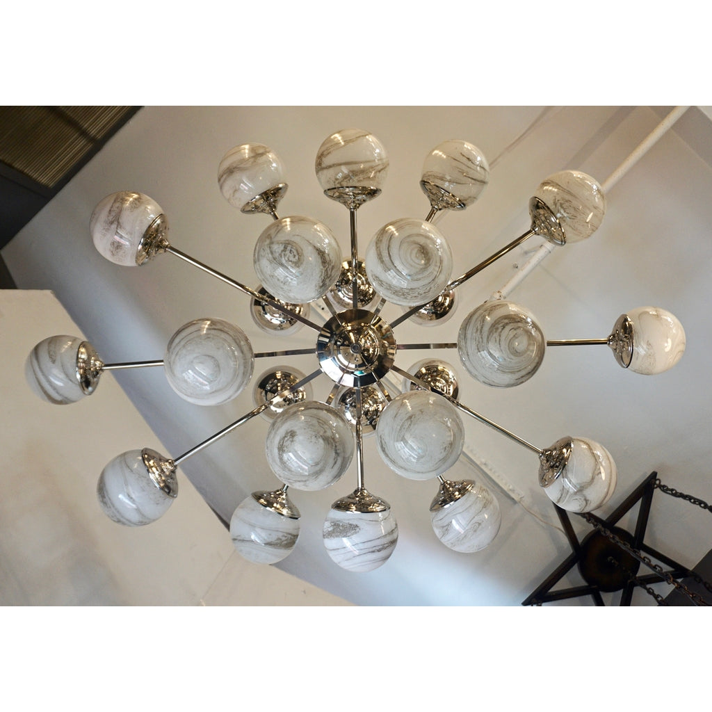 Bespoke Italian Modern 24-Light Alabaster Murano Glass Custom Nickel Chandelier