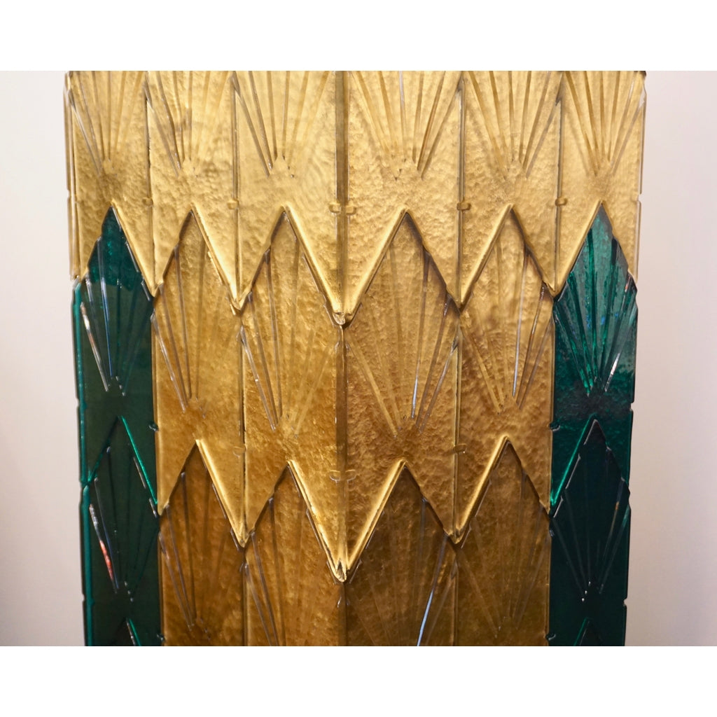 Bespoke Italian Art Deco Style Green Gold Murano Glass Brass and Wood Pedestals