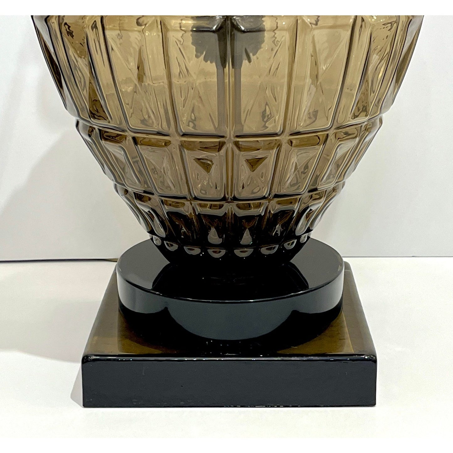 Vivarini 1970 Italian Vintage Pair of Black Smoked Murano Glass Plum Linen Lamps