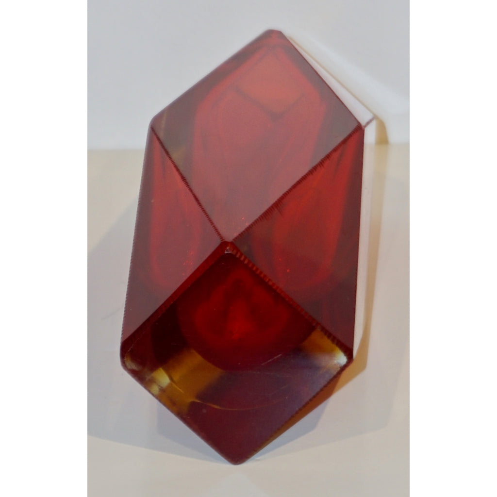 1950s Italian Vintage Seguso Yellow Red Crystal Murano Glass Multi Faceted Vase