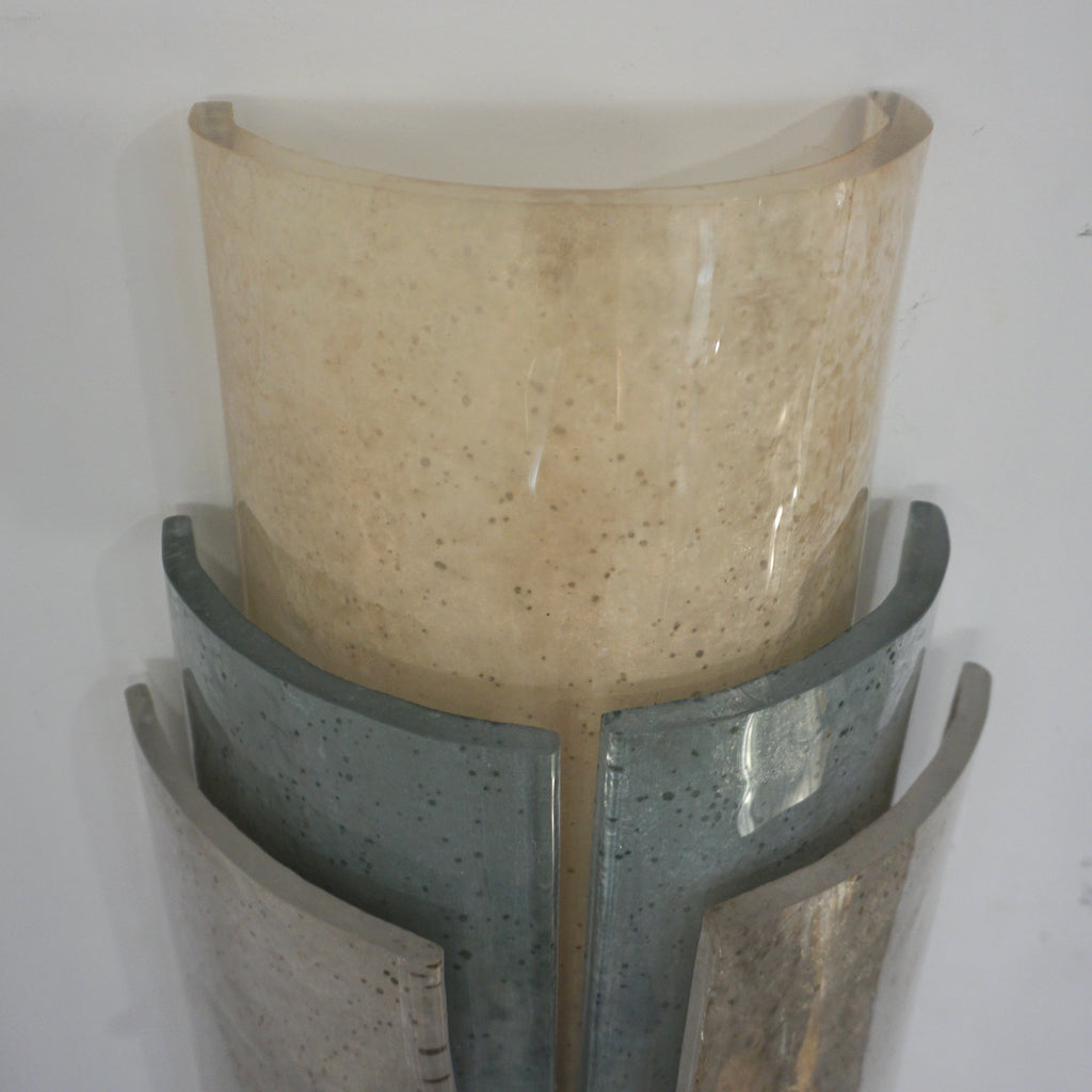 Contemporary Italian White Blue Grey Frosted Murano Glass Nickel Wall Lights