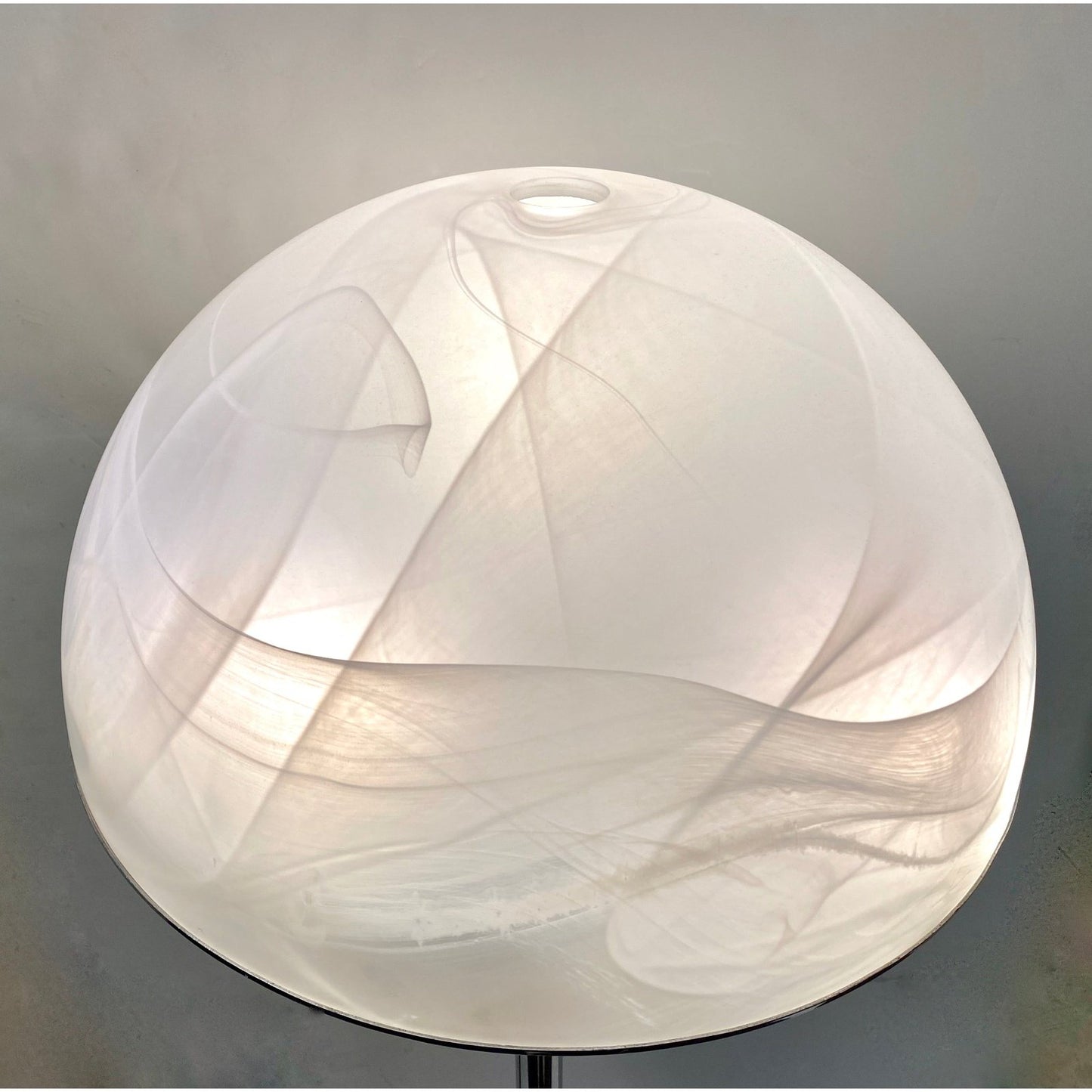 1960s Italian Vintage Art Deco Mazzega White Murano Glass Nickel Floor Lamp