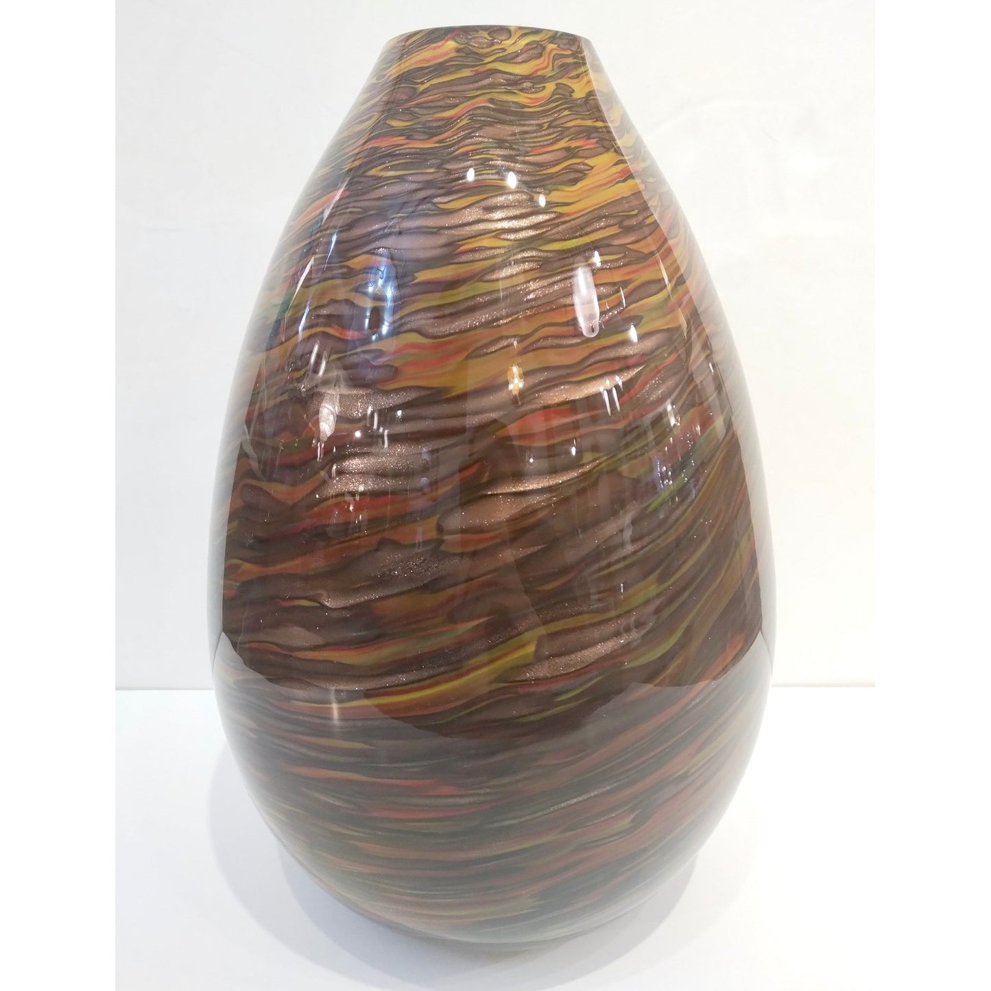 Formia 1980s Modern Ovoid Brown Yellow Red Orange Gold Murano Glass Vase