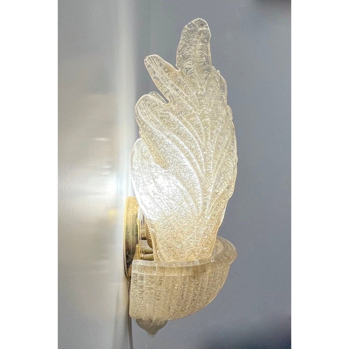 Vintage Italian Pair Signed Barovier-Toso Amber Crystal Murano Glass Wall Lights