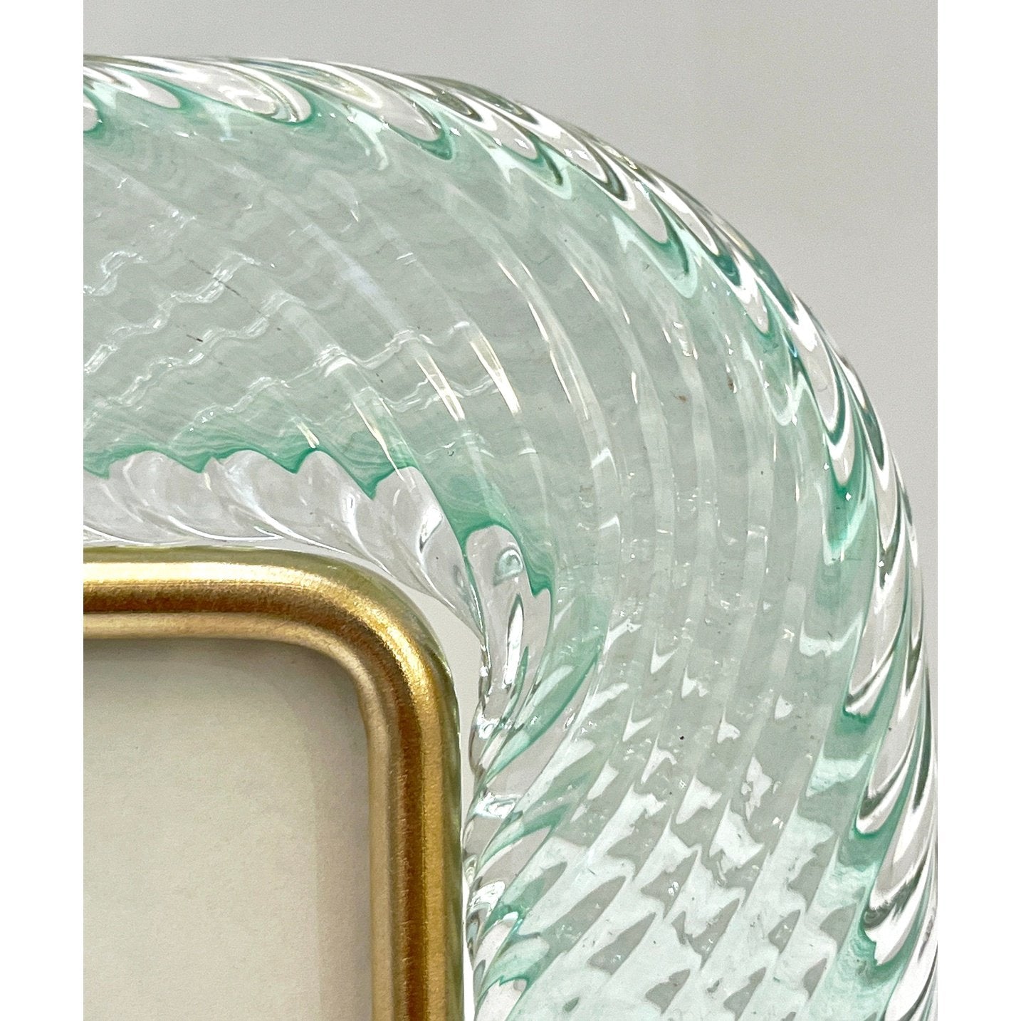 2000s Italian Vintage Aquamarine Blue Twisted Murano Glass & Brass Picture Frame