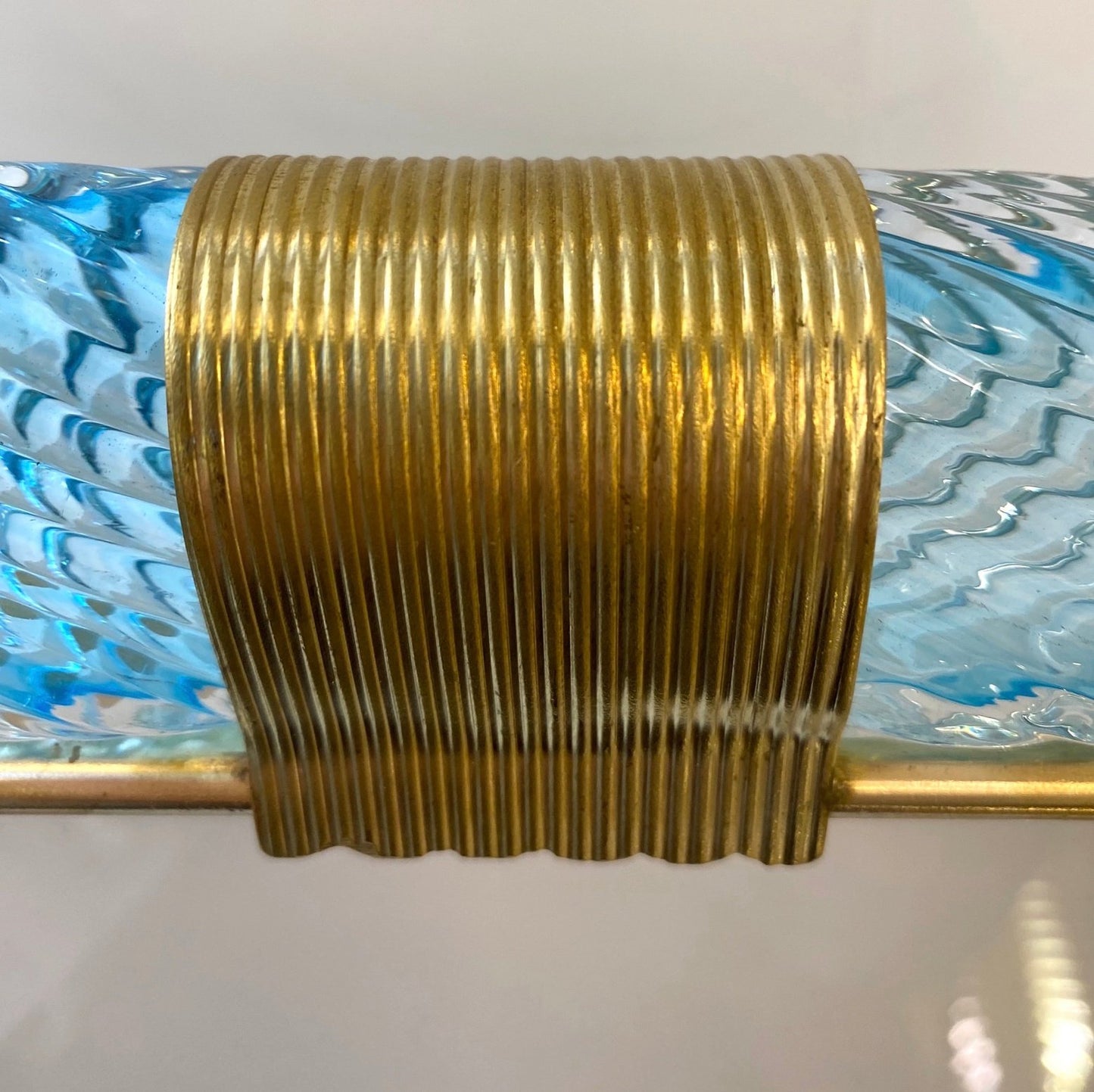 1980s Italian Vintage Aquamarine Blue Twisted Murano Glass & Brass Picture Frame