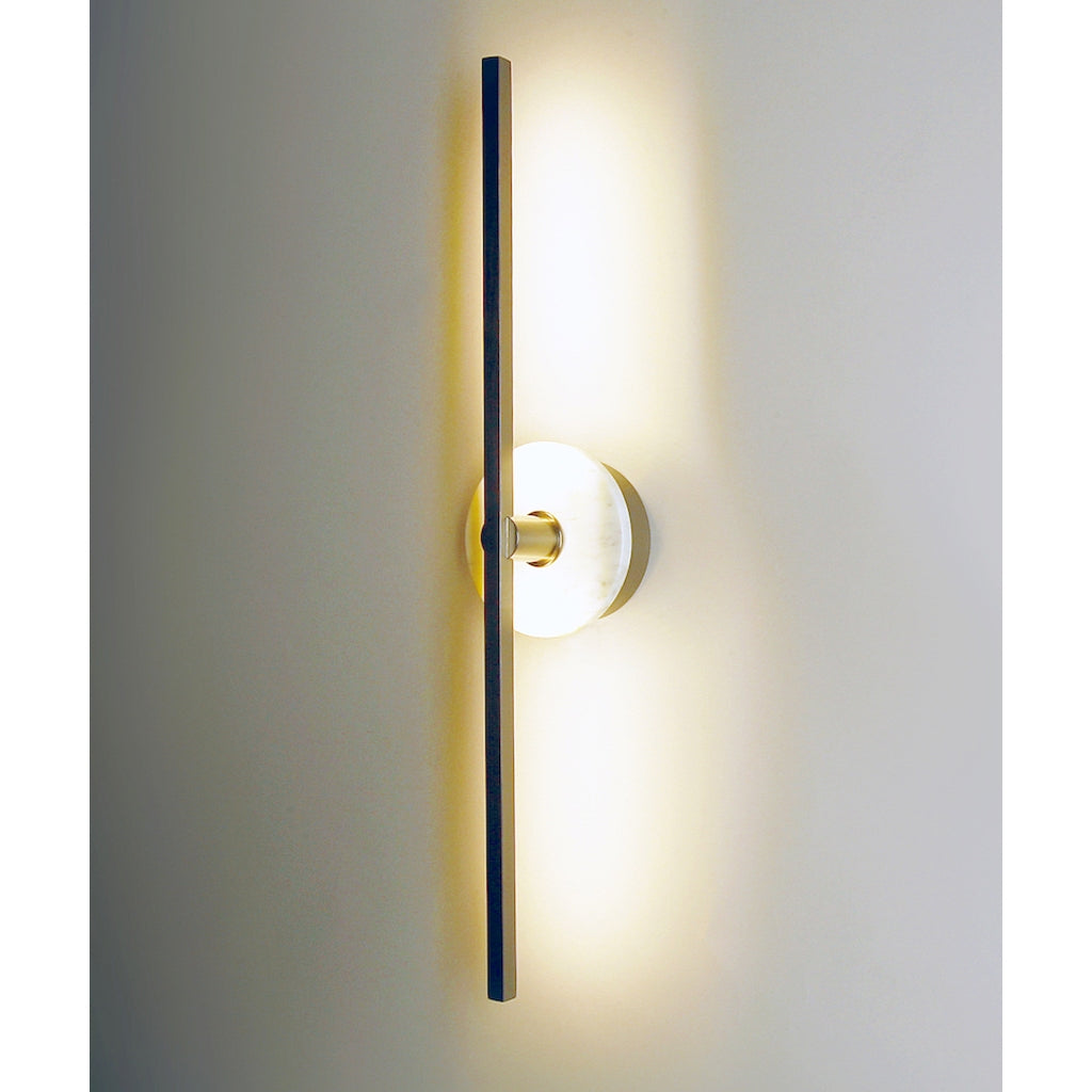 Bespoke Italian Minimalist Brown Marble Satin Brass Vertical / Horizontal Sconce