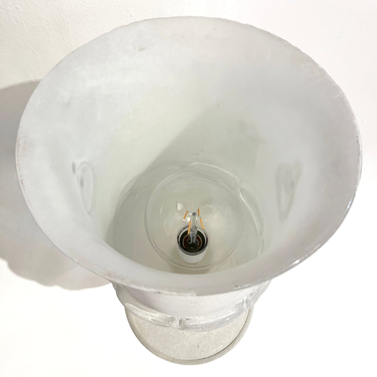 Seguso Italian Art Deco Style Vintage White Gray Tall Scavo Murano Glass Lamp