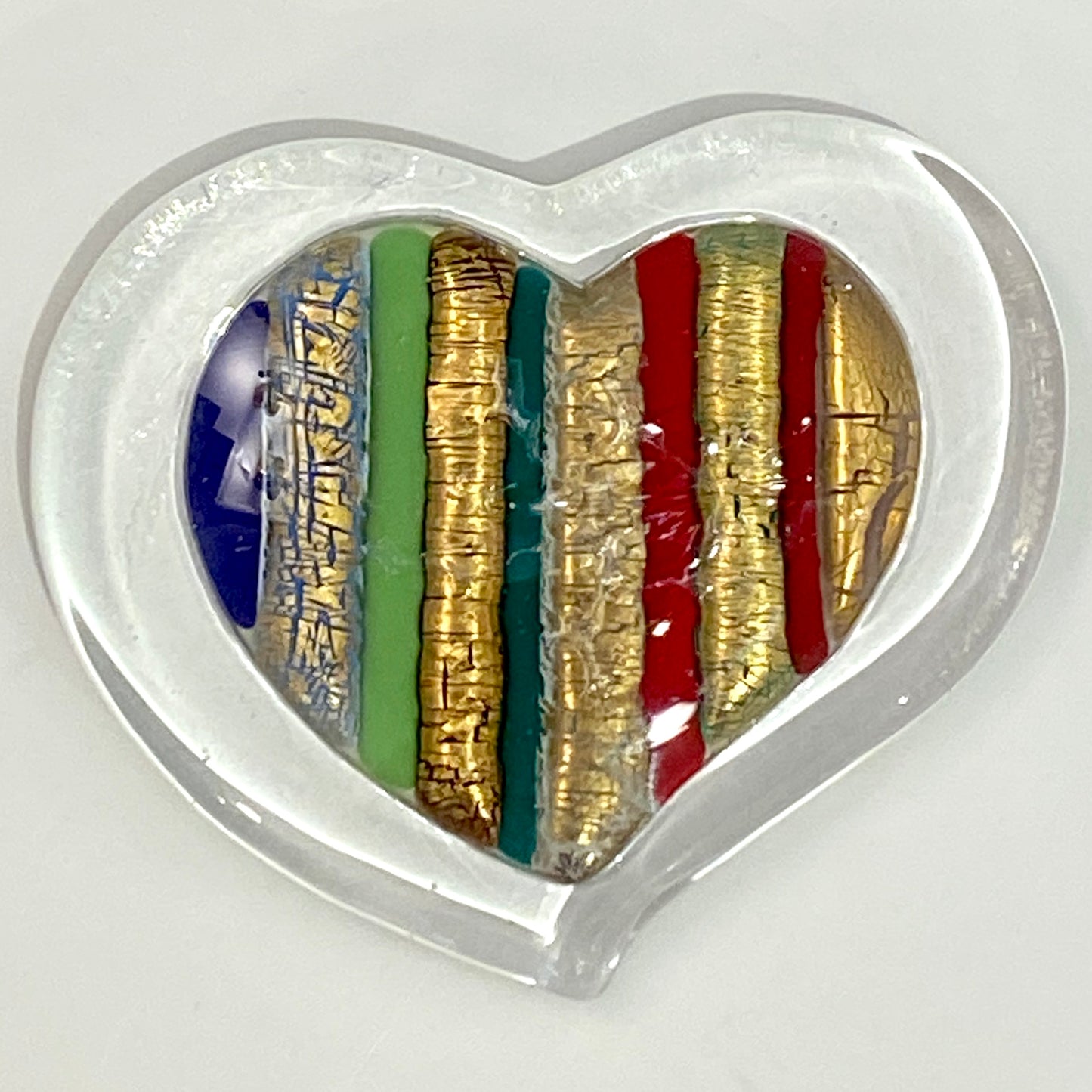 Italian Crystal Blue Green Gold Red Murano Glass Heart Shaped Modern Paperweight