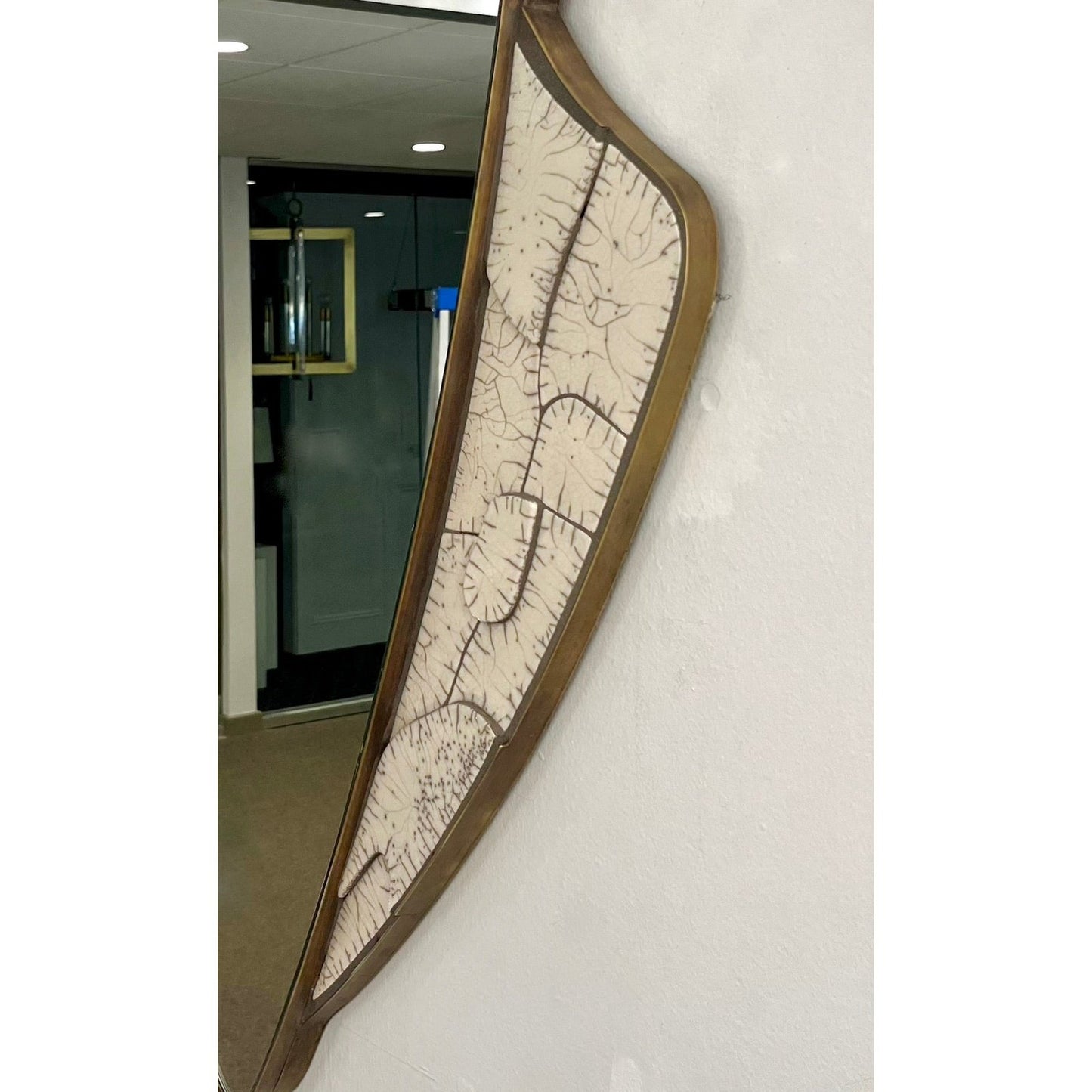 Italian Deconstructed Japanese Style Rose Beige Ceramic Bronze Mirror Sculpture