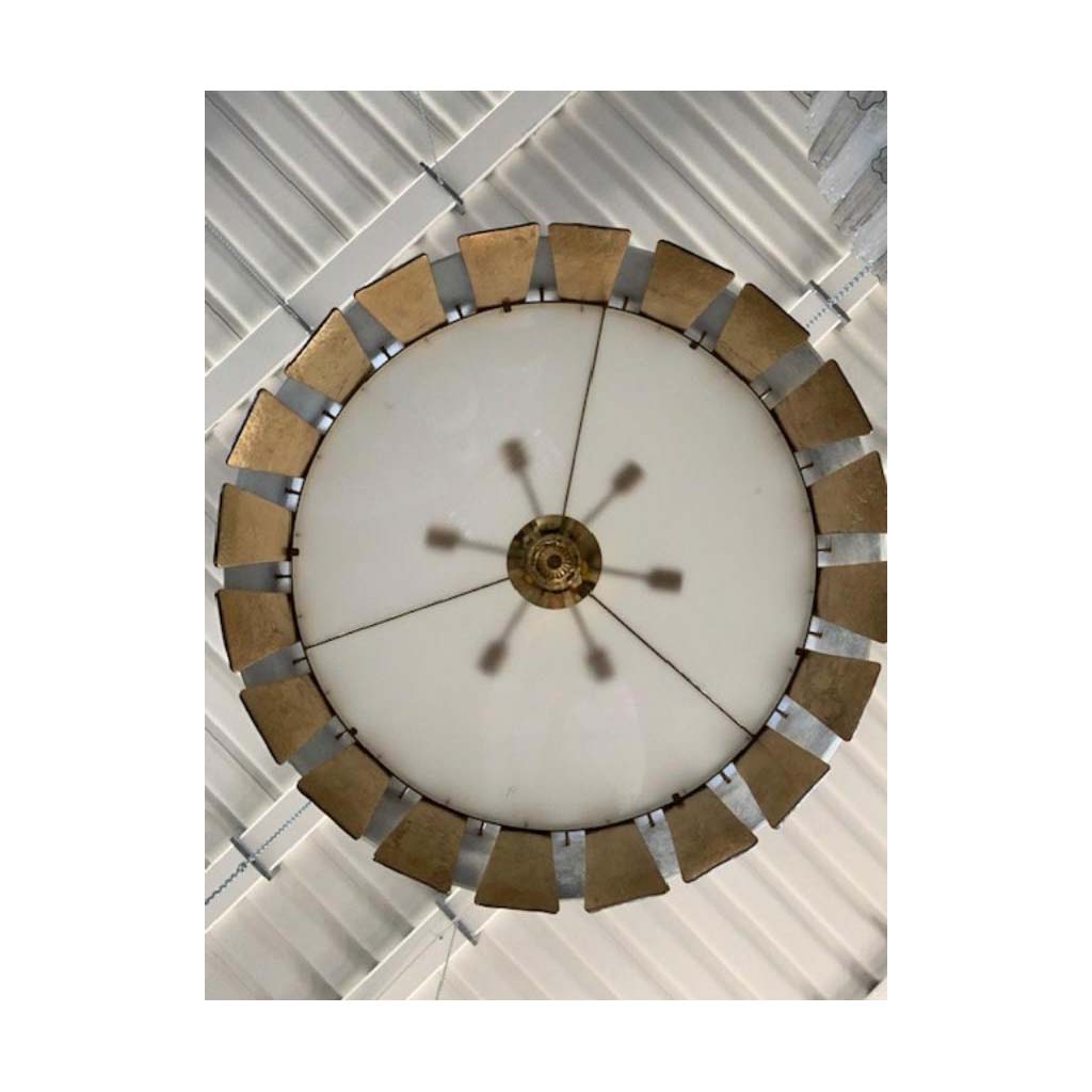 Italian Contemporary Art Deco Design White Frosted Murano Glass Drum Chandelier