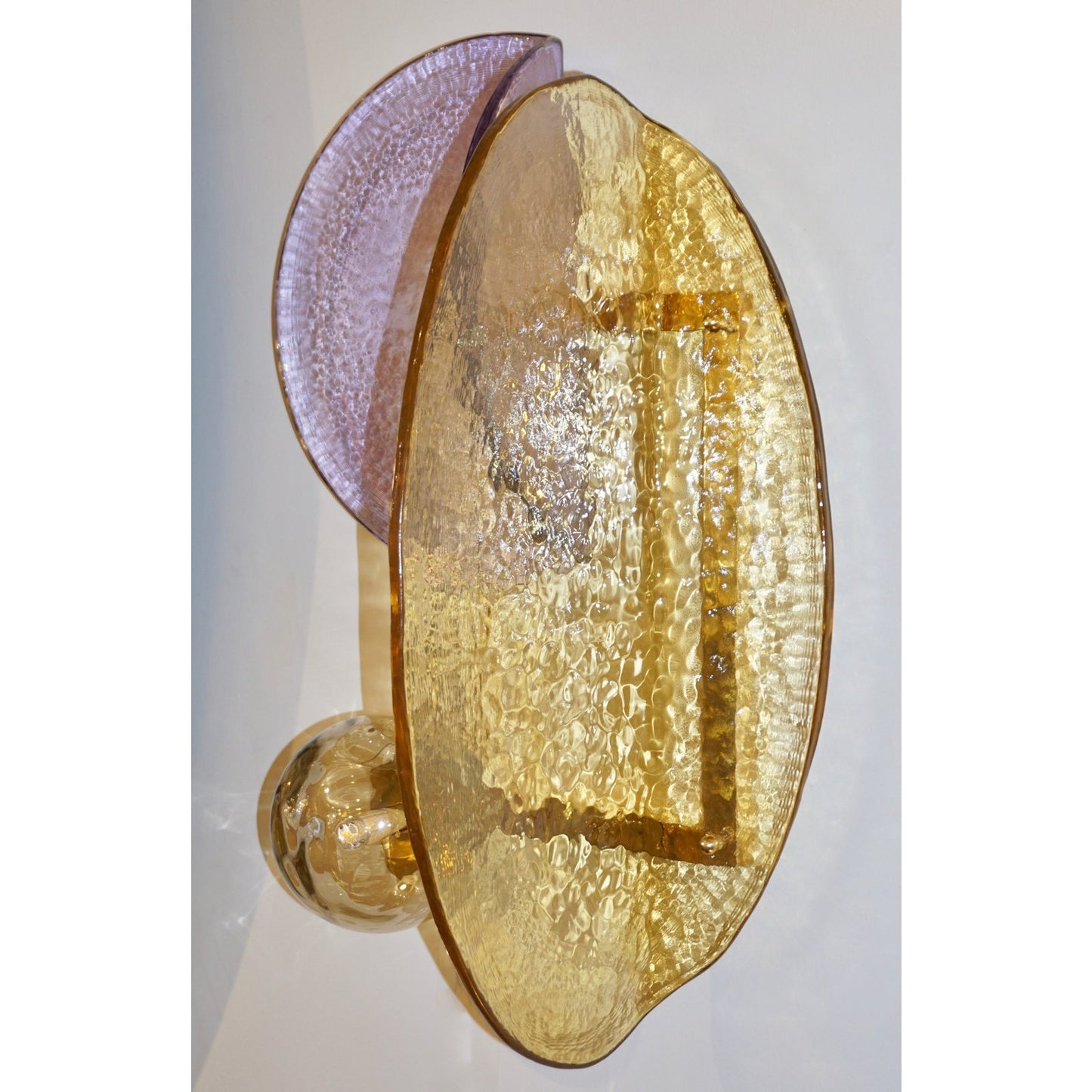 Contemporary Italian Amethyst Amber Murano Glass Post-Modern Gold Brass Sconce