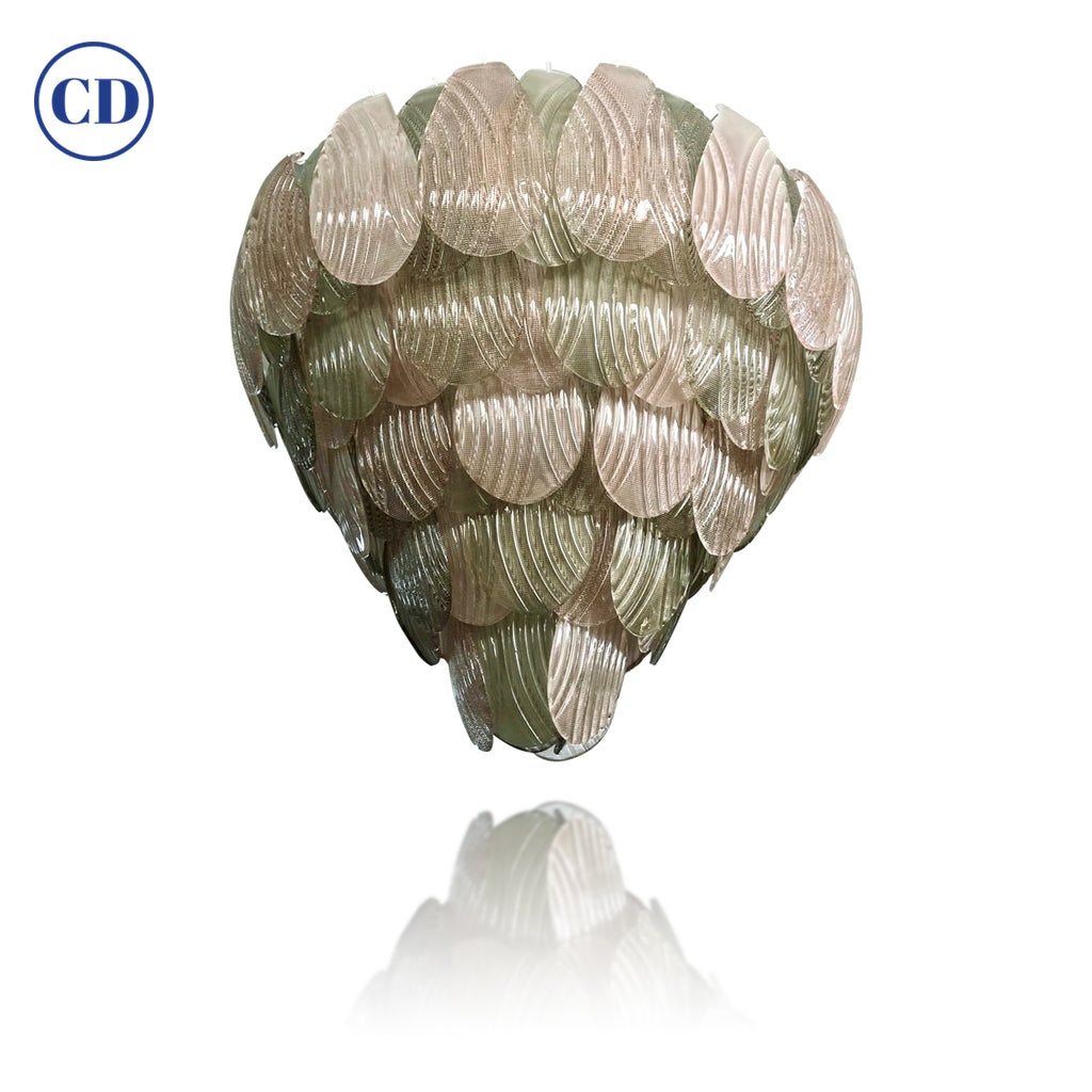 Bespoke Italian Art Deco Design Pink Green Murano Glass Leaf Chandelier
