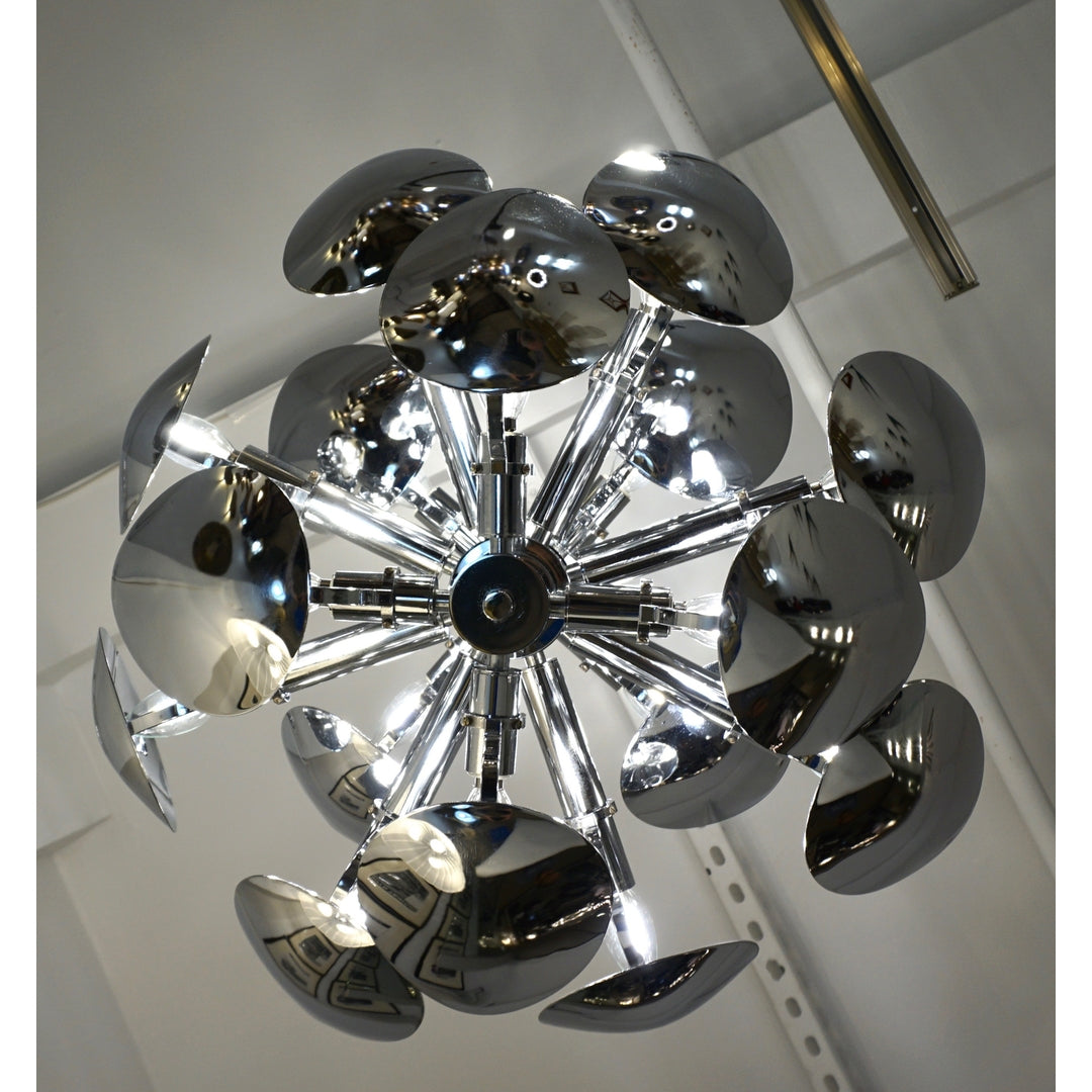 1970 Italian Vintage Oval Leaf Nickel Chandelier Attributed to Goffredo Reggiani