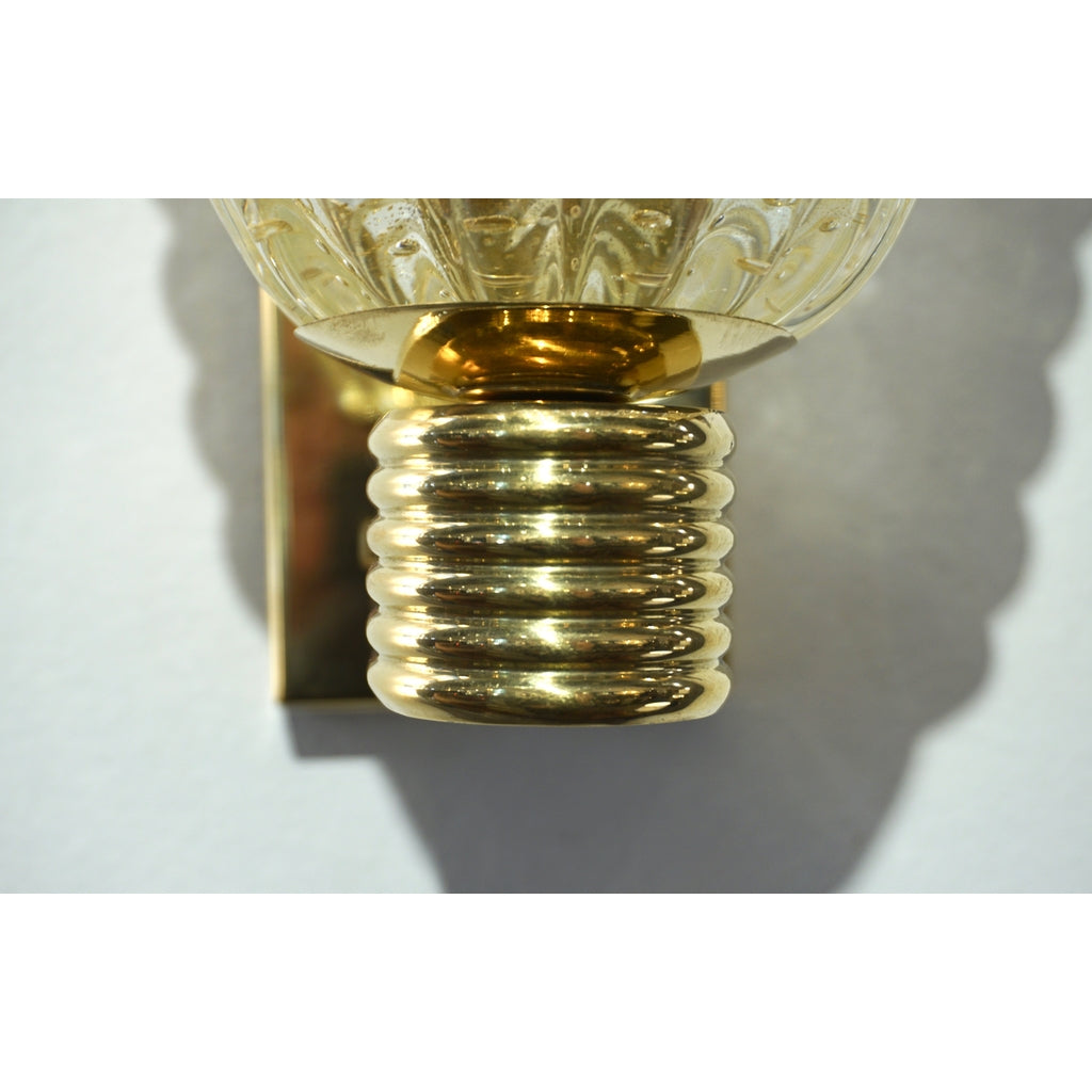 Contemporary Italian Art Deco Design Crystal Gold Leaf Murano Glass Bowl Sconces