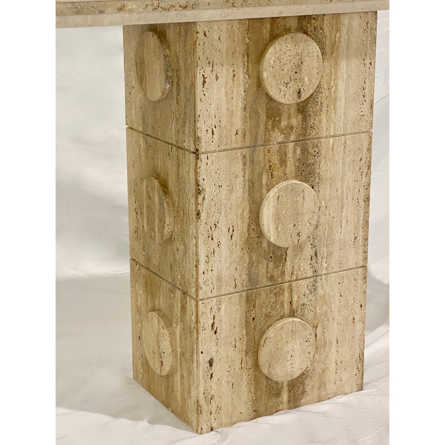 Contemporary Italian Minimalist Organic White Beige Travertine Marble Console
