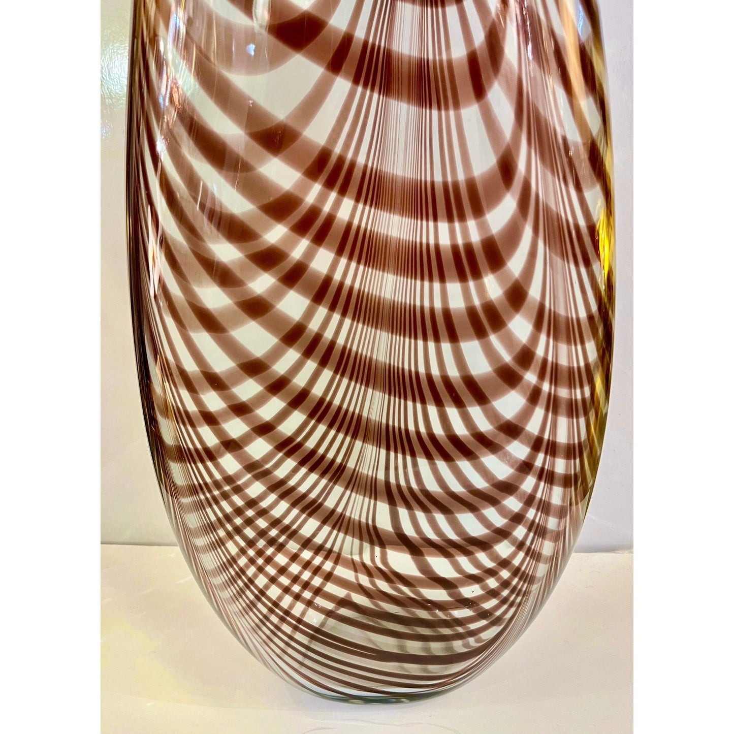 Formia 1970s Feather Decorated Purple Brown Crystal Murano Art Glass Vase