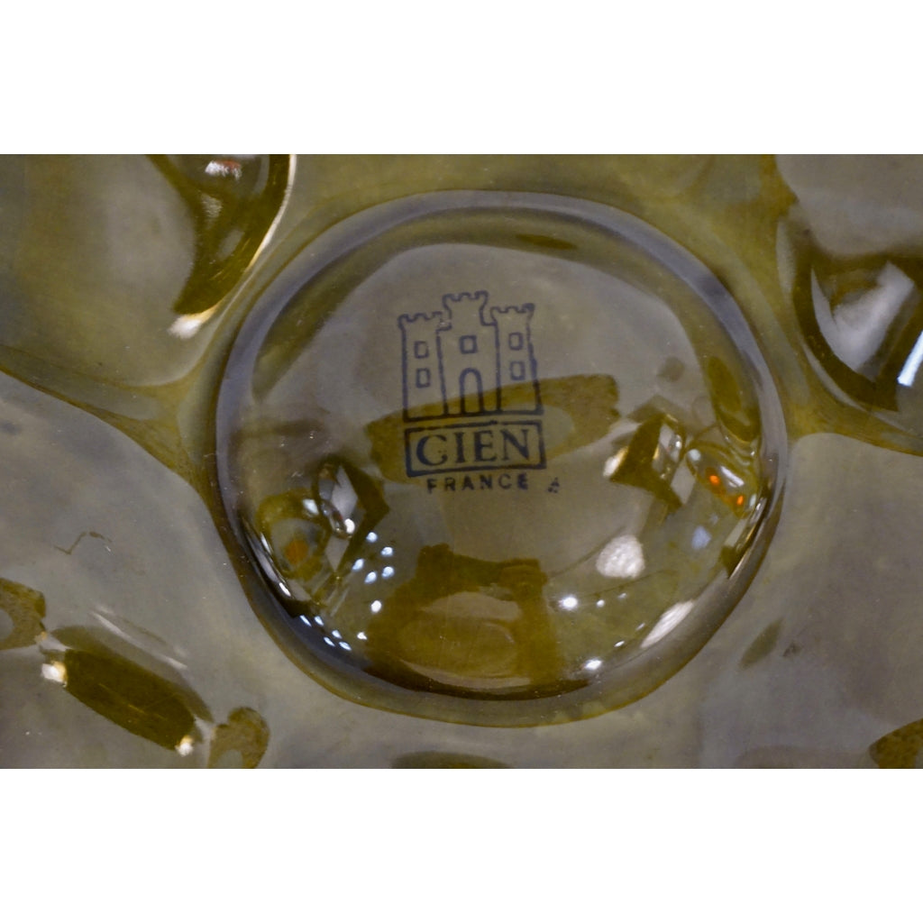 Gien 1950s French Set of 6 Green Majolica Oyster plates in Original Wood Box