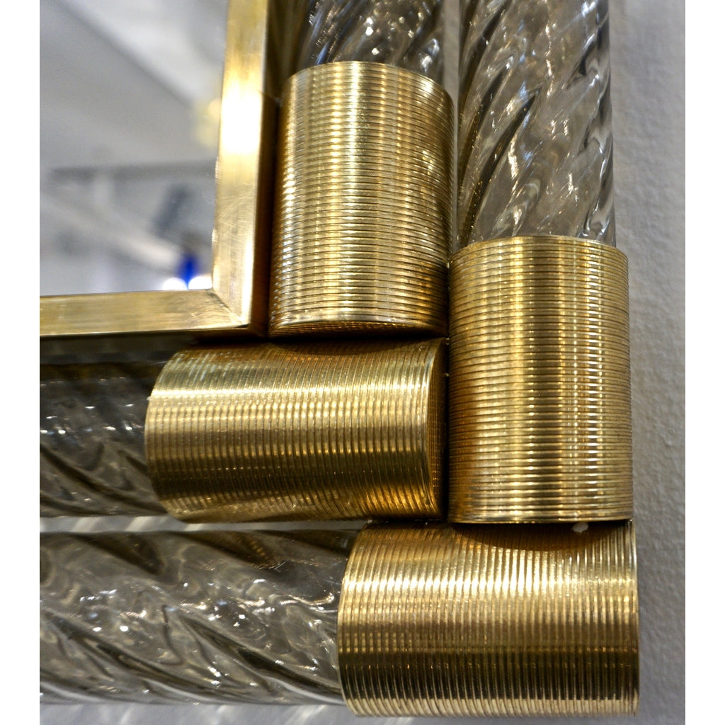 Italian Art Deco Design Twisted Gray Smoked Murano Glass & Gold Brass Mirror