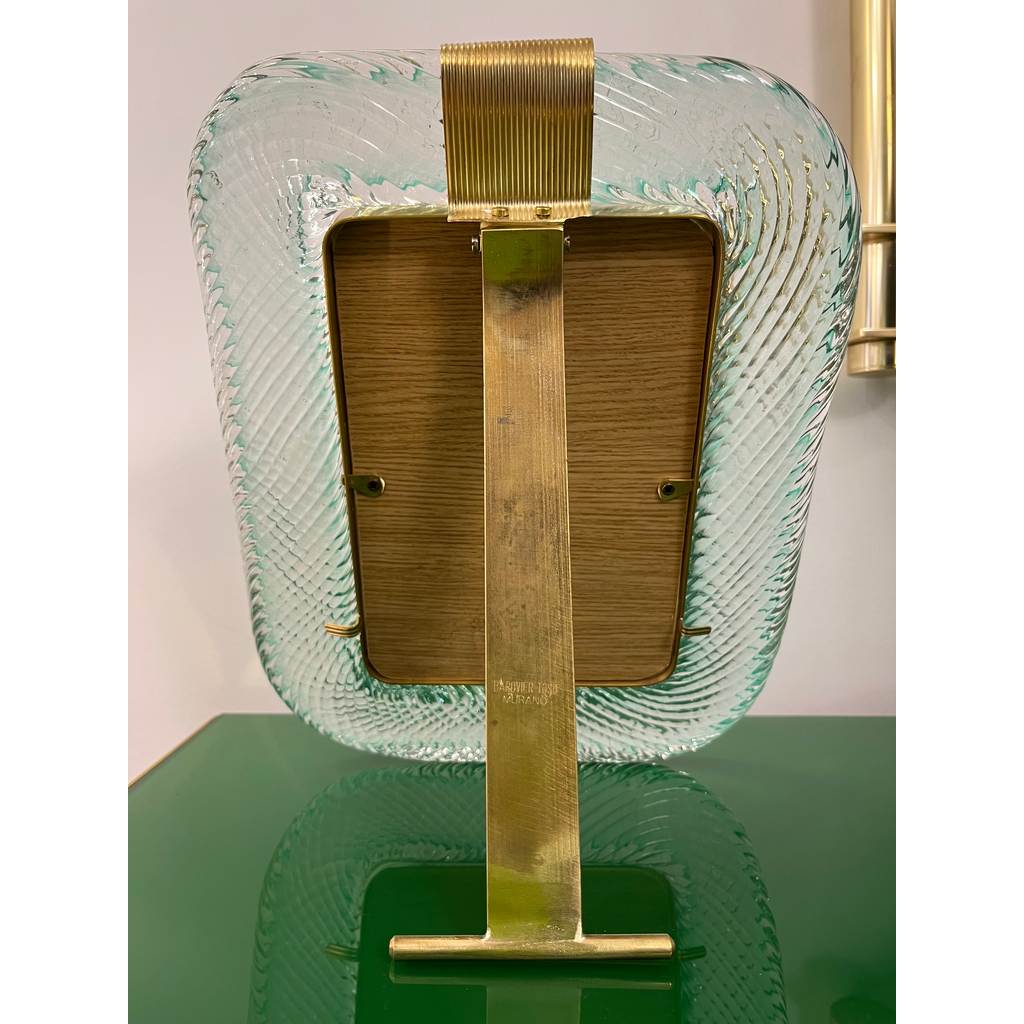 2000s Barovier Toso Italian Chartreuse Green Murano Glass Brass Picture Frame