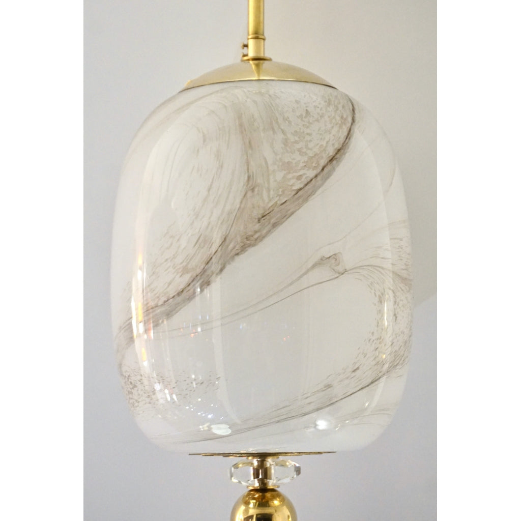 Bespoke Italian Brass & Cream White Alabaster Glass Cylinder Pendant / Lantern