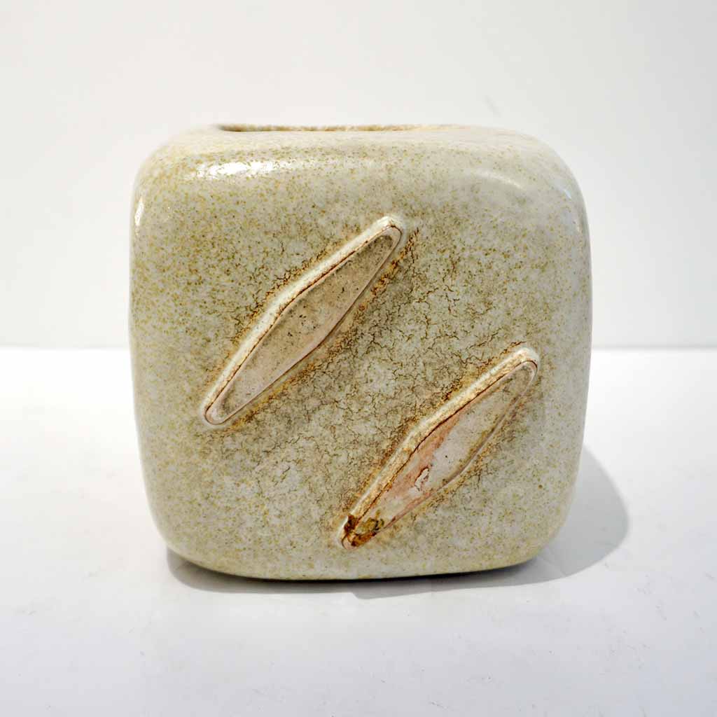 1960s Bertoncello Italian Vintage Ceramic Abstract Sculpture Beige Cubic Vase