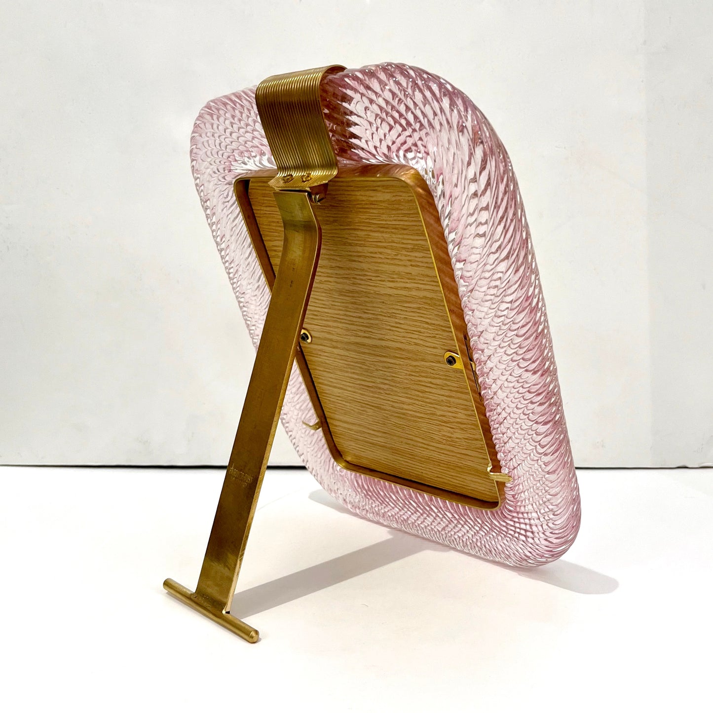 2000 Barovier Toso Italian Pink Crystal Twisted Murano Glass Brass Picture Frame