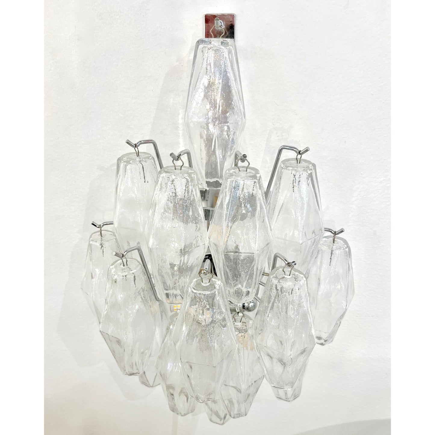 Contemporary Italian Poliedri Crystal Clear Murano Glass Multi-Tier Wall Lights