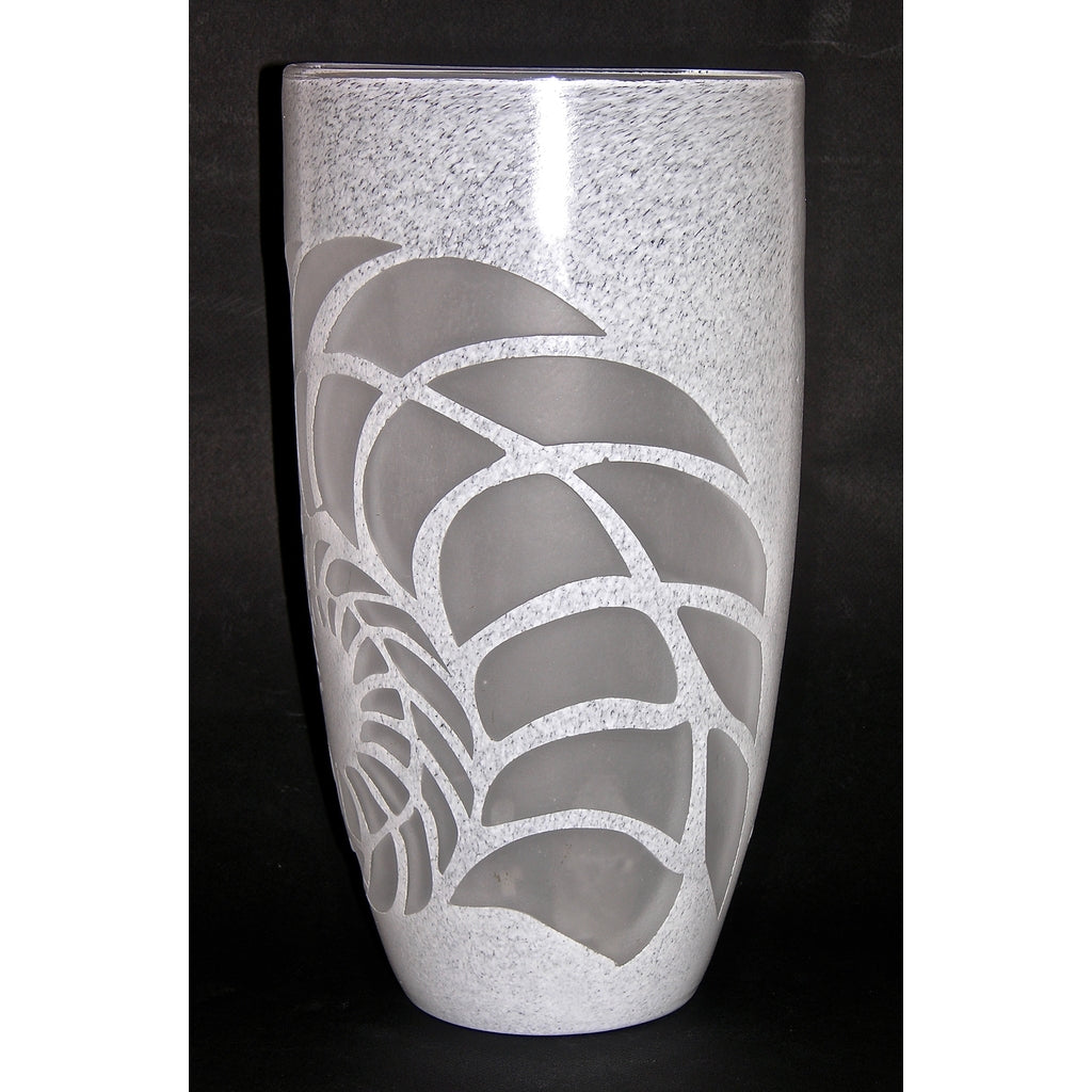 White Textured Murano Glass Vase with Fern Decor