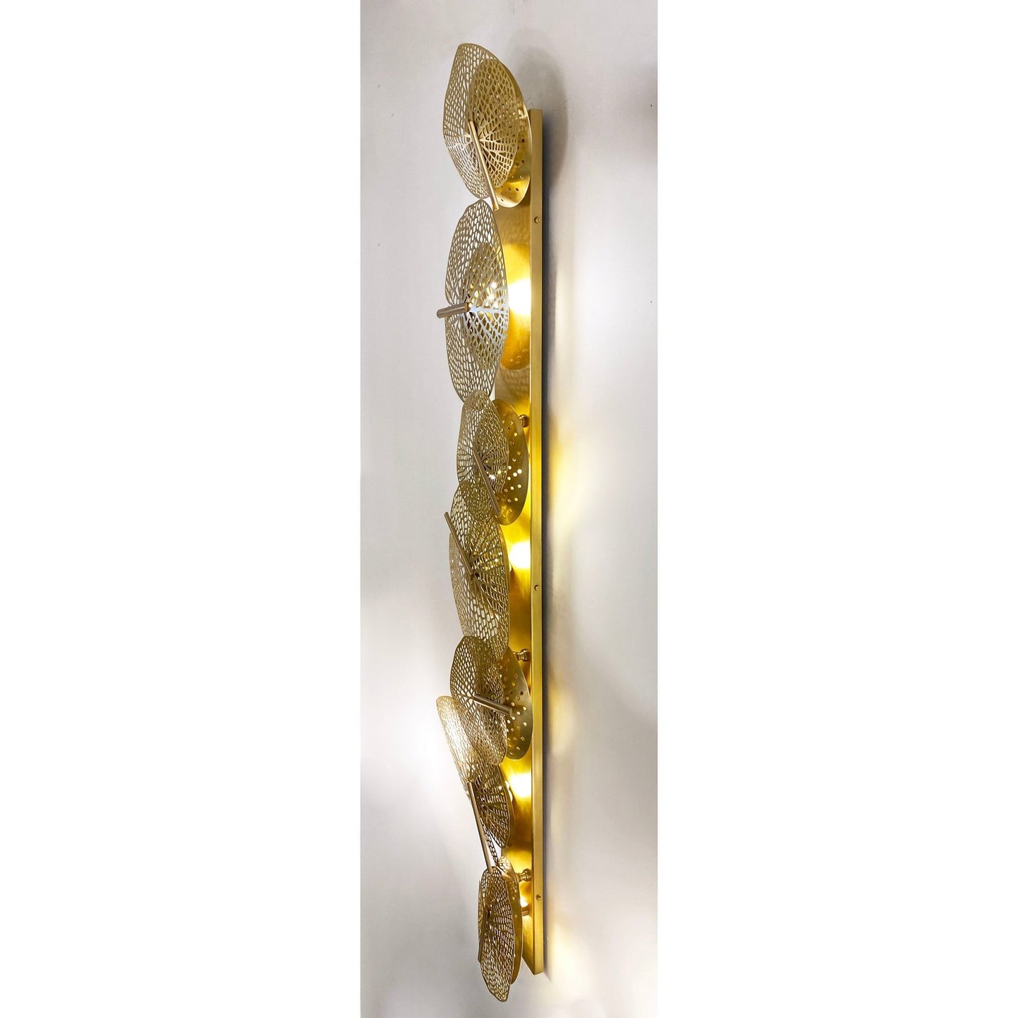 Tall Italian Organic Art Design Modern Perforated Brass Leaf Sconce