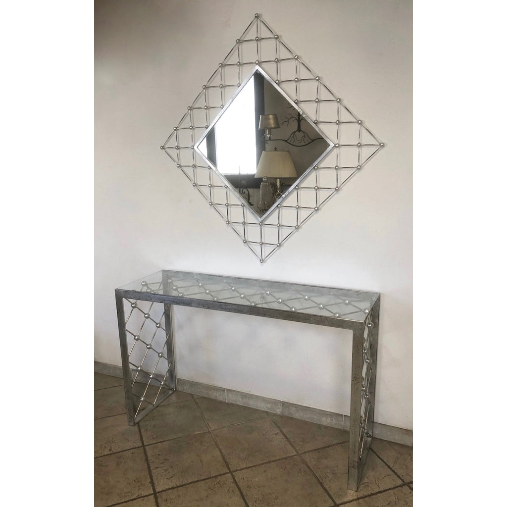 Italian Modern Industrial Design Criss Cross Fretwork Iron Console / Hall Table