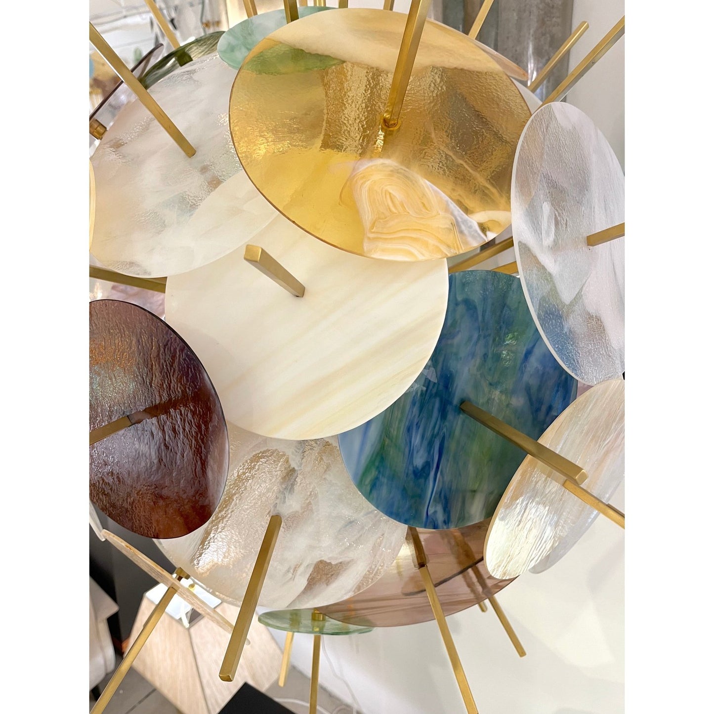 Italian Contemporary Brass & Pastel Murano Glass Sputnik Round Sphere Chandelier