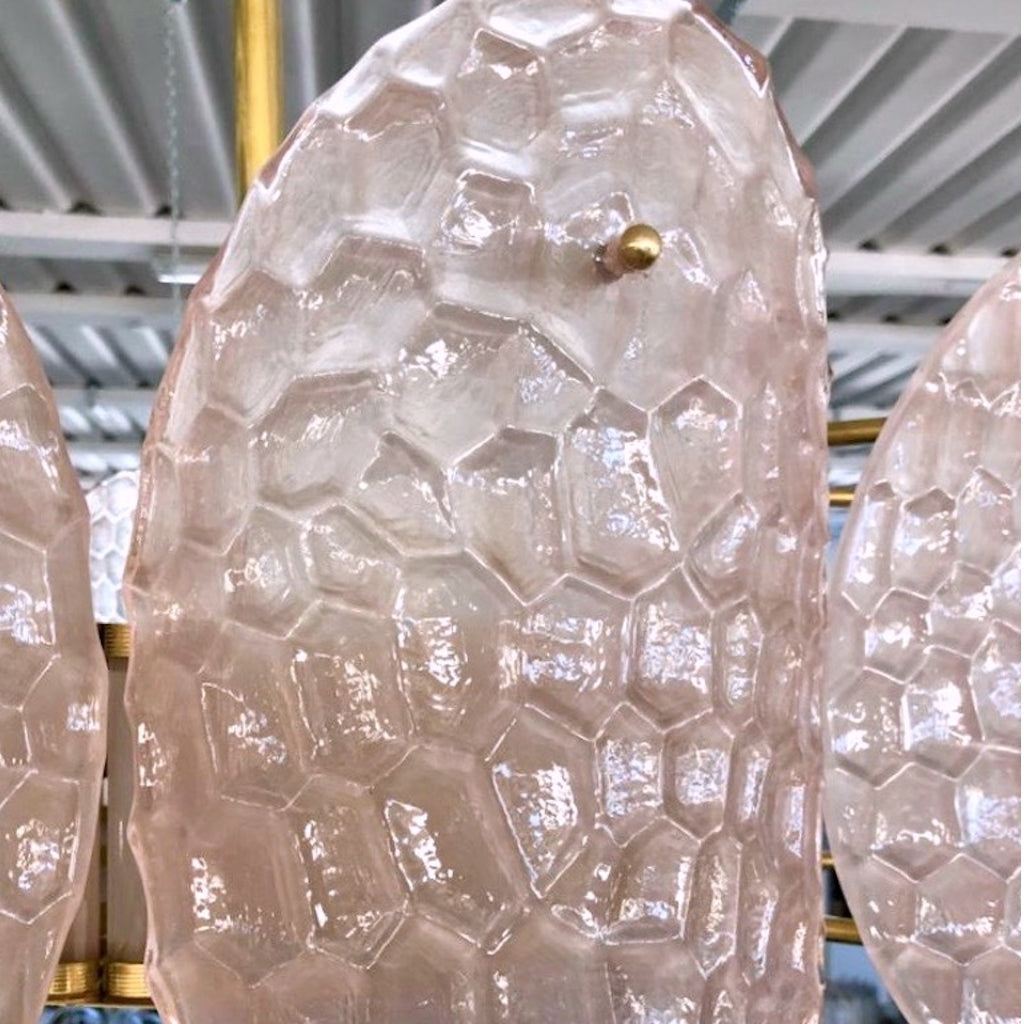 Bespoke Italian Crystal Rose Pink Murano Glass Brass Chandelier / Flushmount