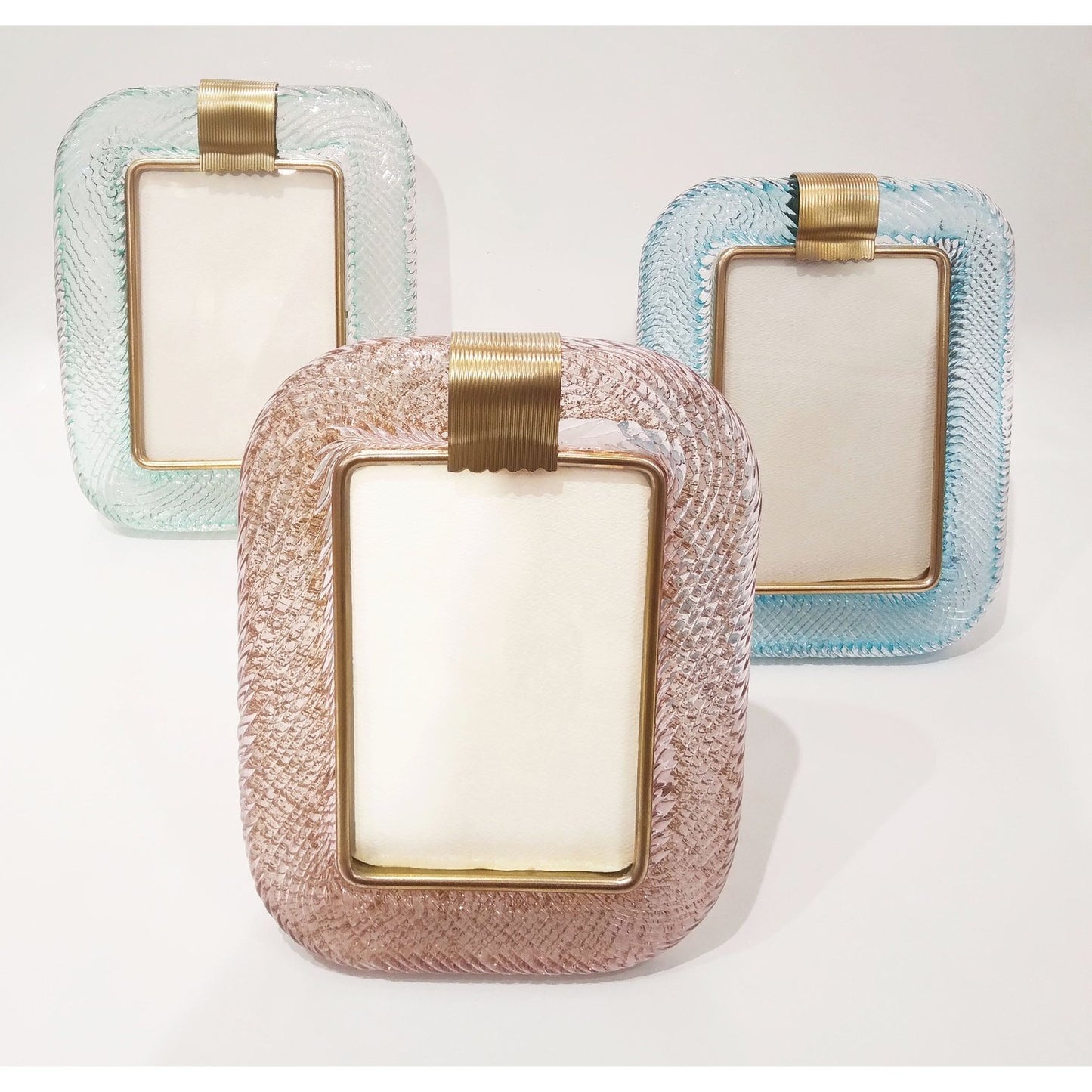 2000s Barovier Toso Italian Pink Gold Twisted Murano Glass Brass Picture Frame