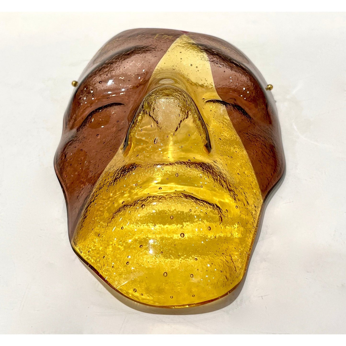 Bespoke Italian Amethyst Amber Gold Murano Glass Mask Wall Art Sculpture