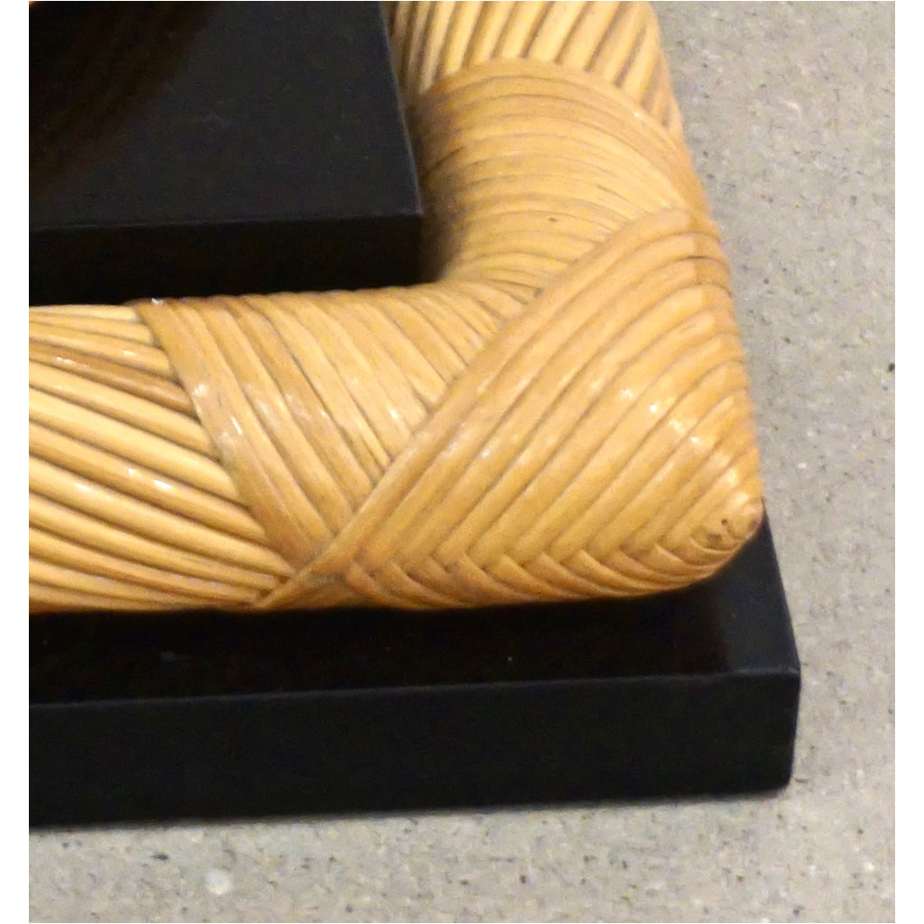 1970s Howard Dilday Organic Rattan Console Table with Black Lacquer Border