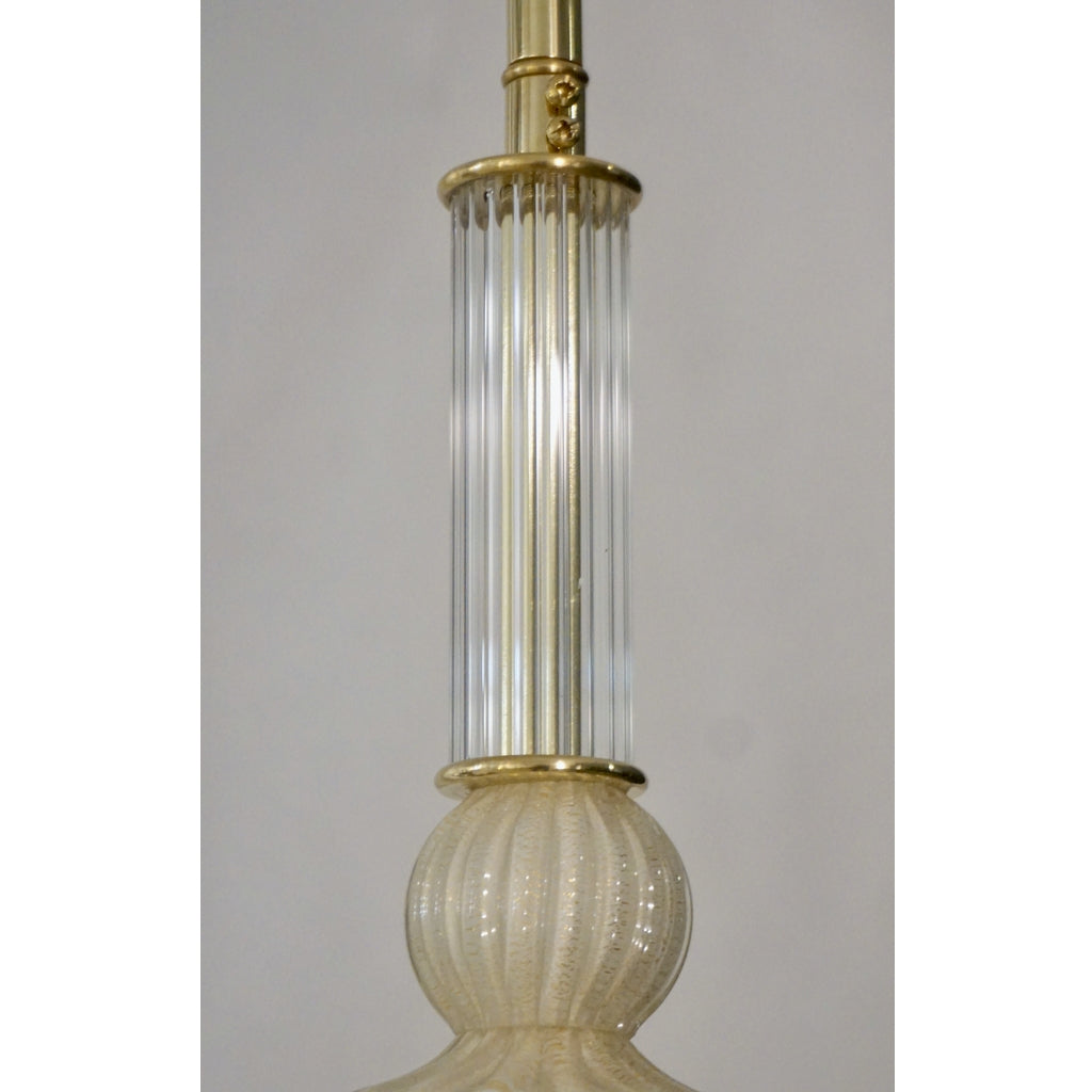 Contemporary Italian Crystal Pink & Gold Cream White Murano Glass Pendant Light
