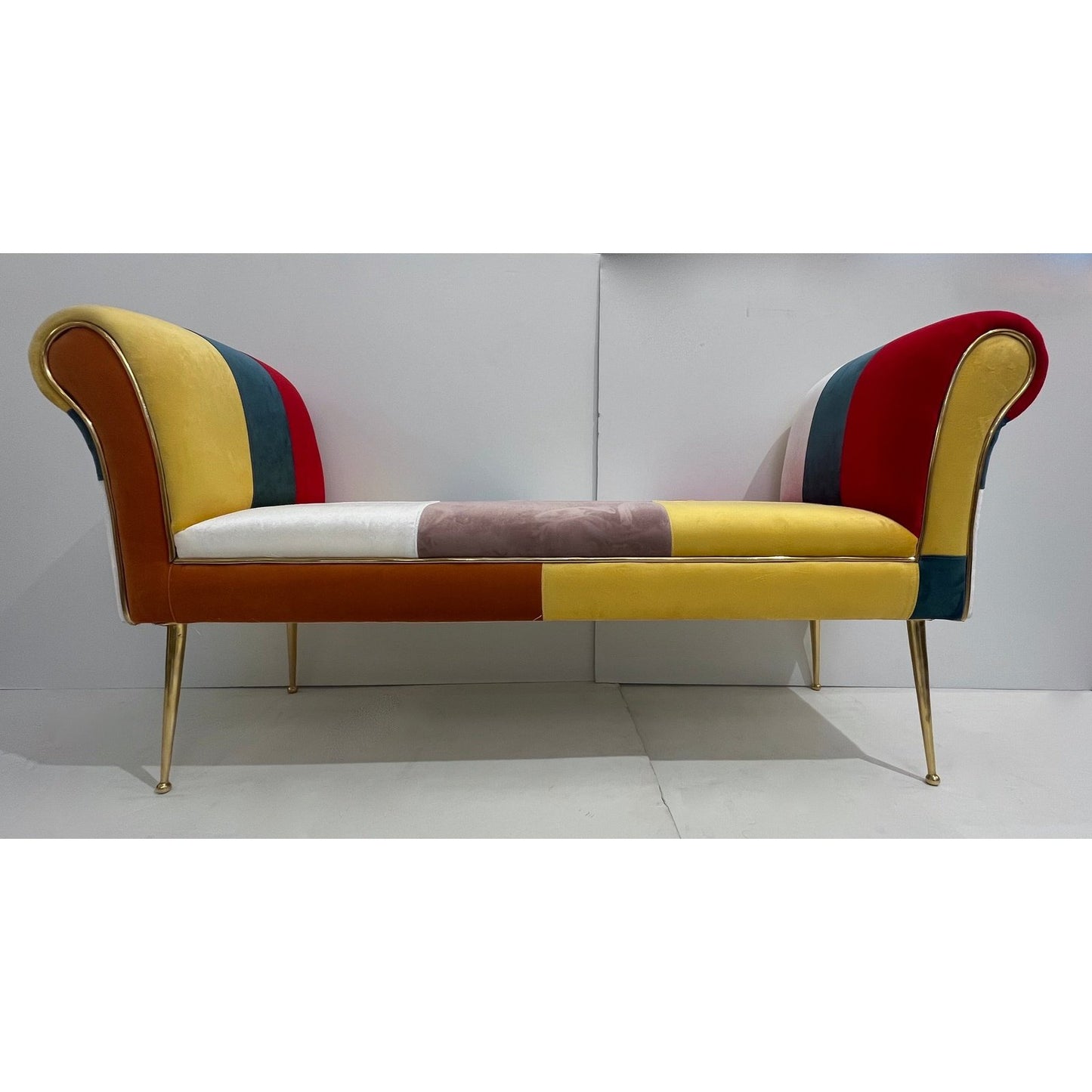 Contemporary Italian White Green Yellow Red Mondrian Upholstered Bench/Banquette