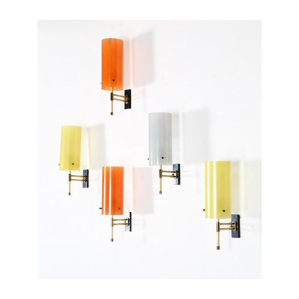 Casey Fantin 1950s Italian Modernist White Striped Frosted Glass Wall Light