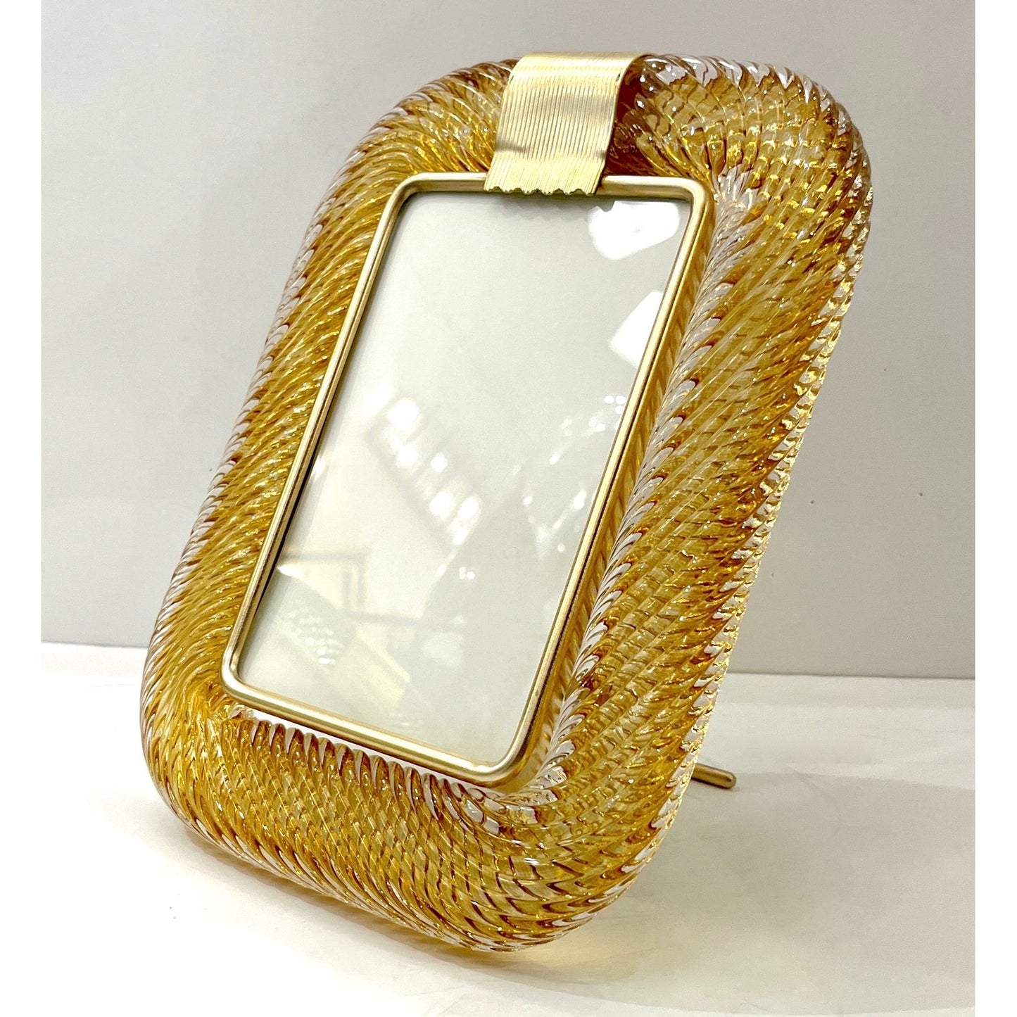 2000 Barovier Toso Italian Gold Crystal Twisted Murano Glass Brass Picture Frame