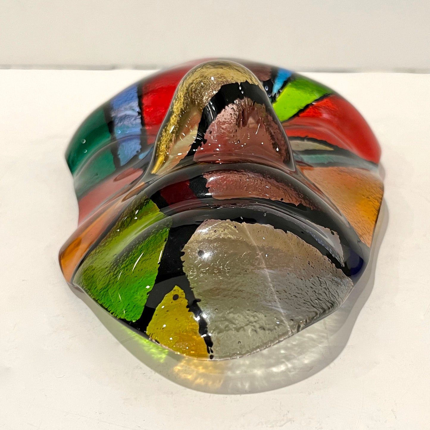 Bespoke Italian Mondrian Style Blue Green Red Black Murano Glass Mask Sculpture