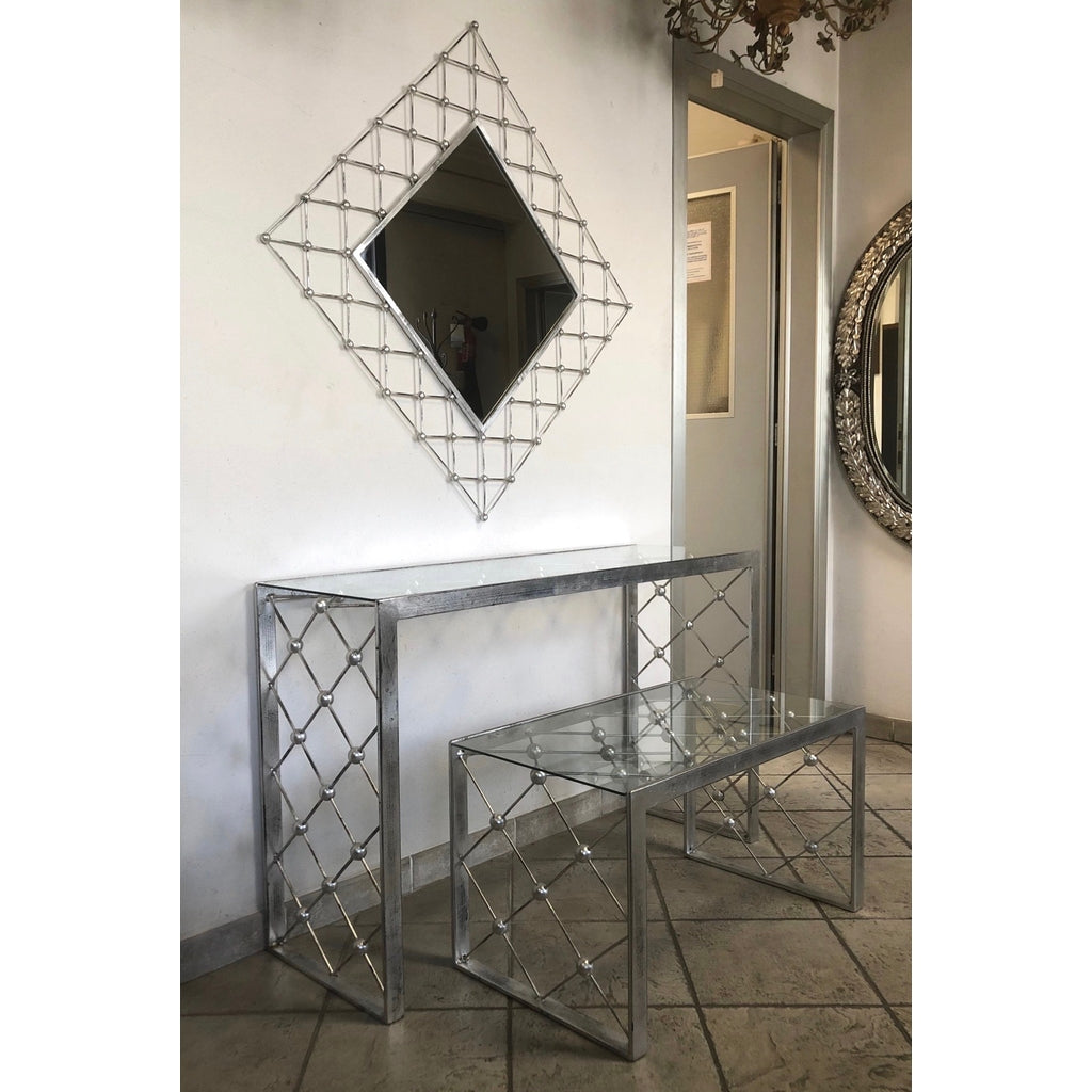 Italian Modern Industrial Home Interior Design Criss Cross Fretwork Iron Mirror