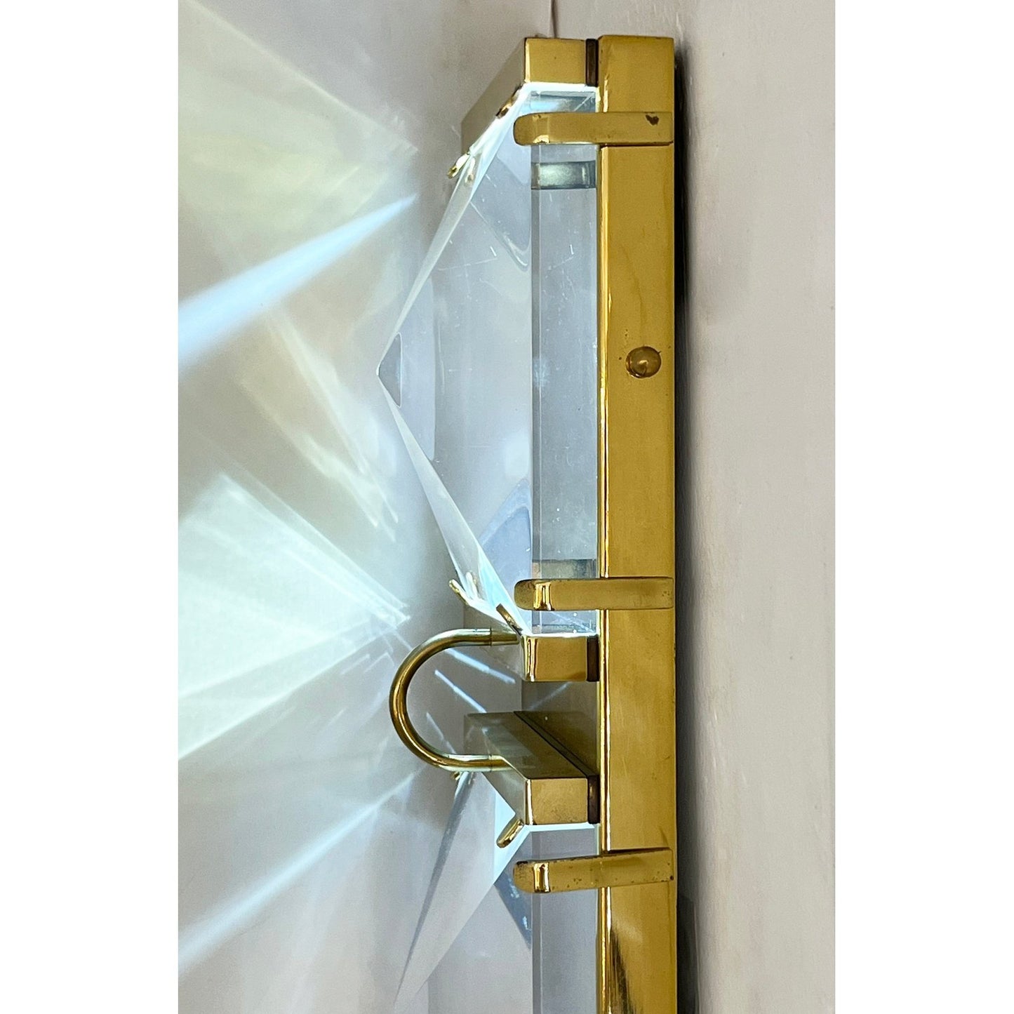 Italian Hollywood Regency Sculptural Crystal Lucite Decorative Tall Wall Lights