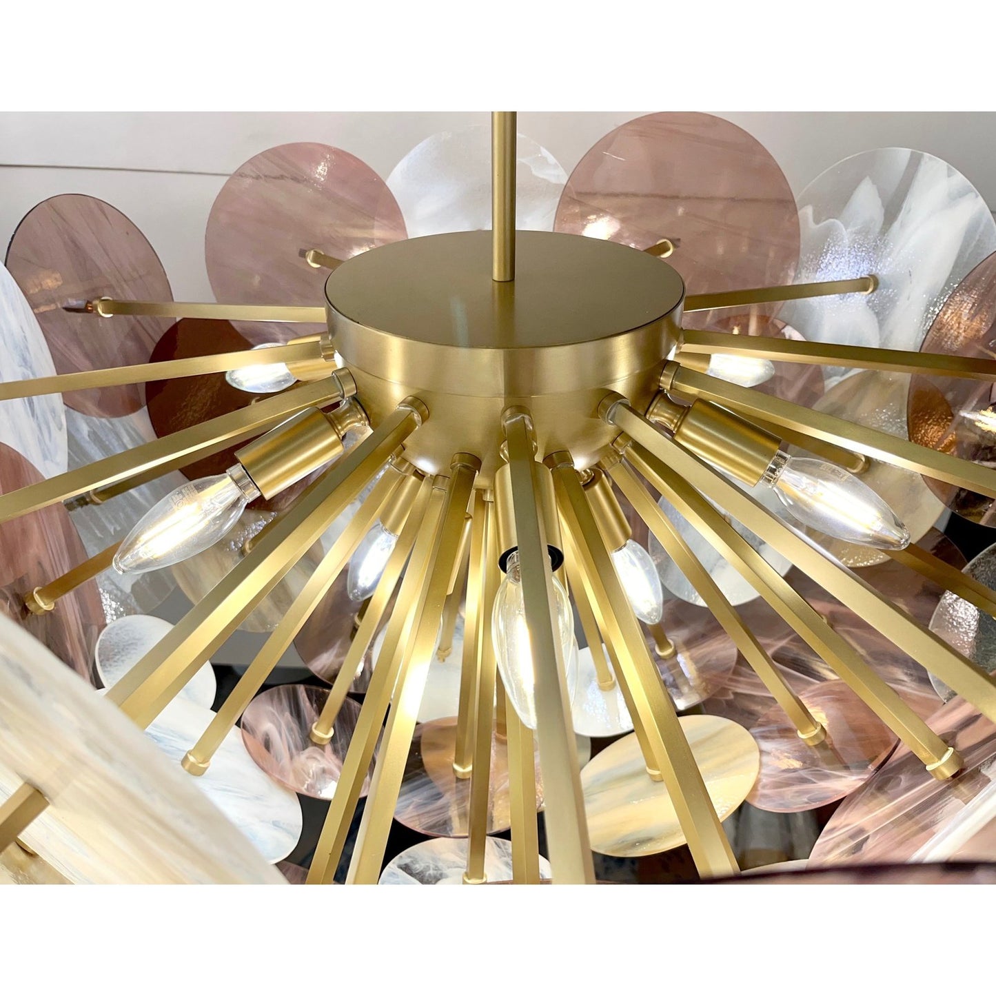 Modern Italian Pastel Rose Pink Yellow White Murano Glass Sputnik Flushmount