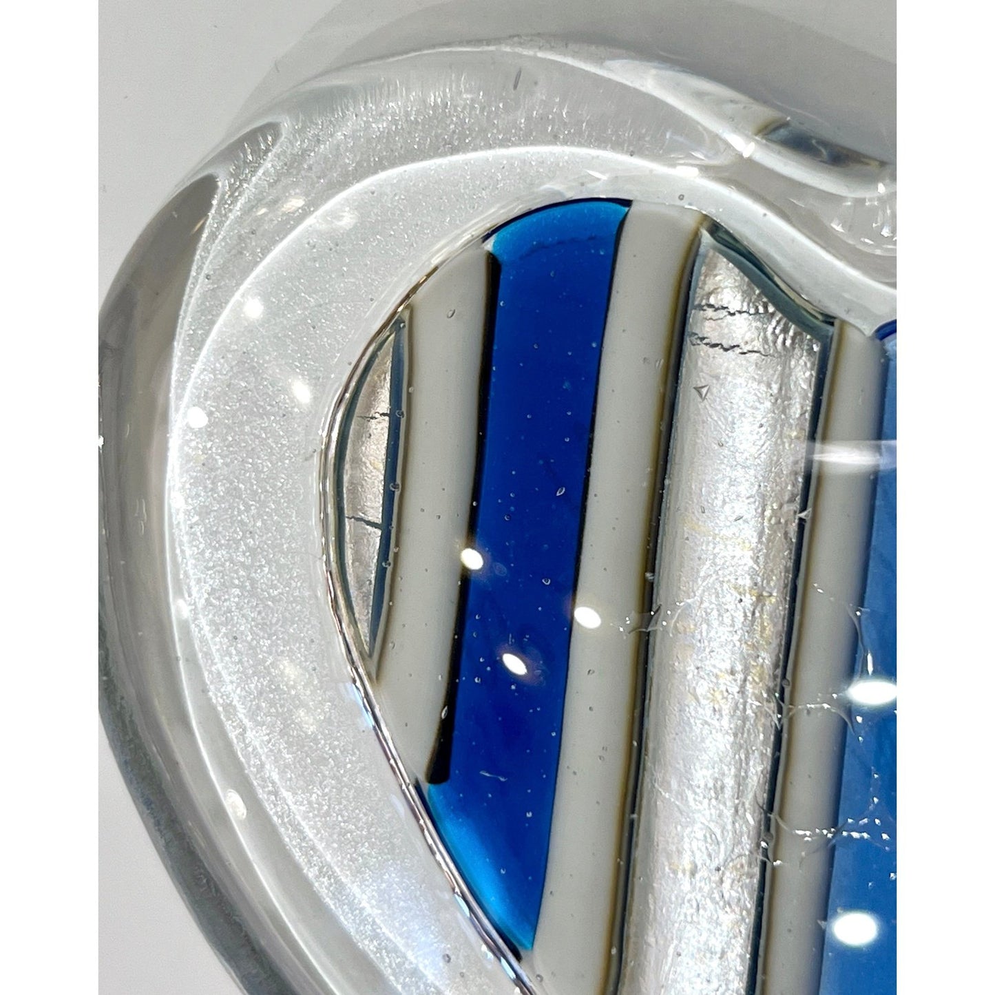 Bespoke Italian Crystal Cobalt Blue Silver Murano Glass Heart Shaped Paperweight