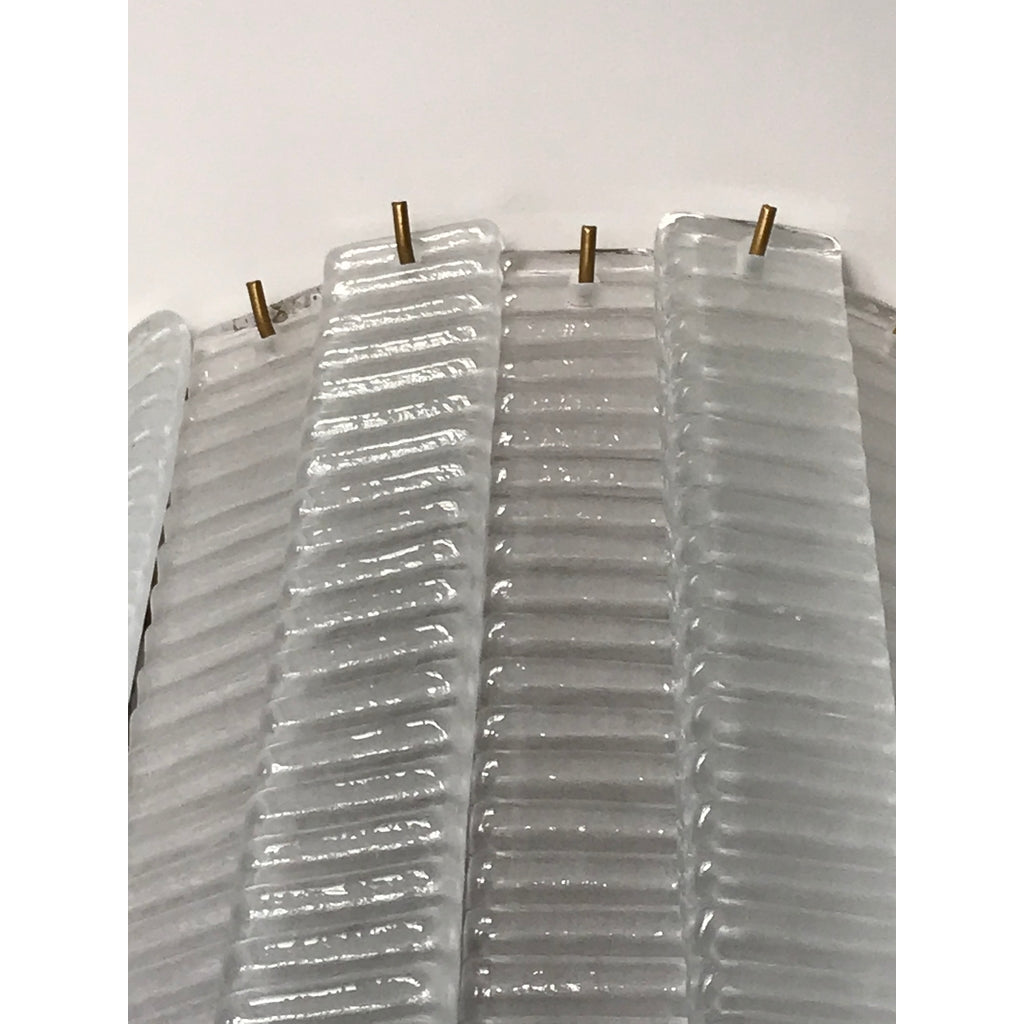 Custom Italian Textured Crystal Frosted Murano Glass Brass Round Flush Mount